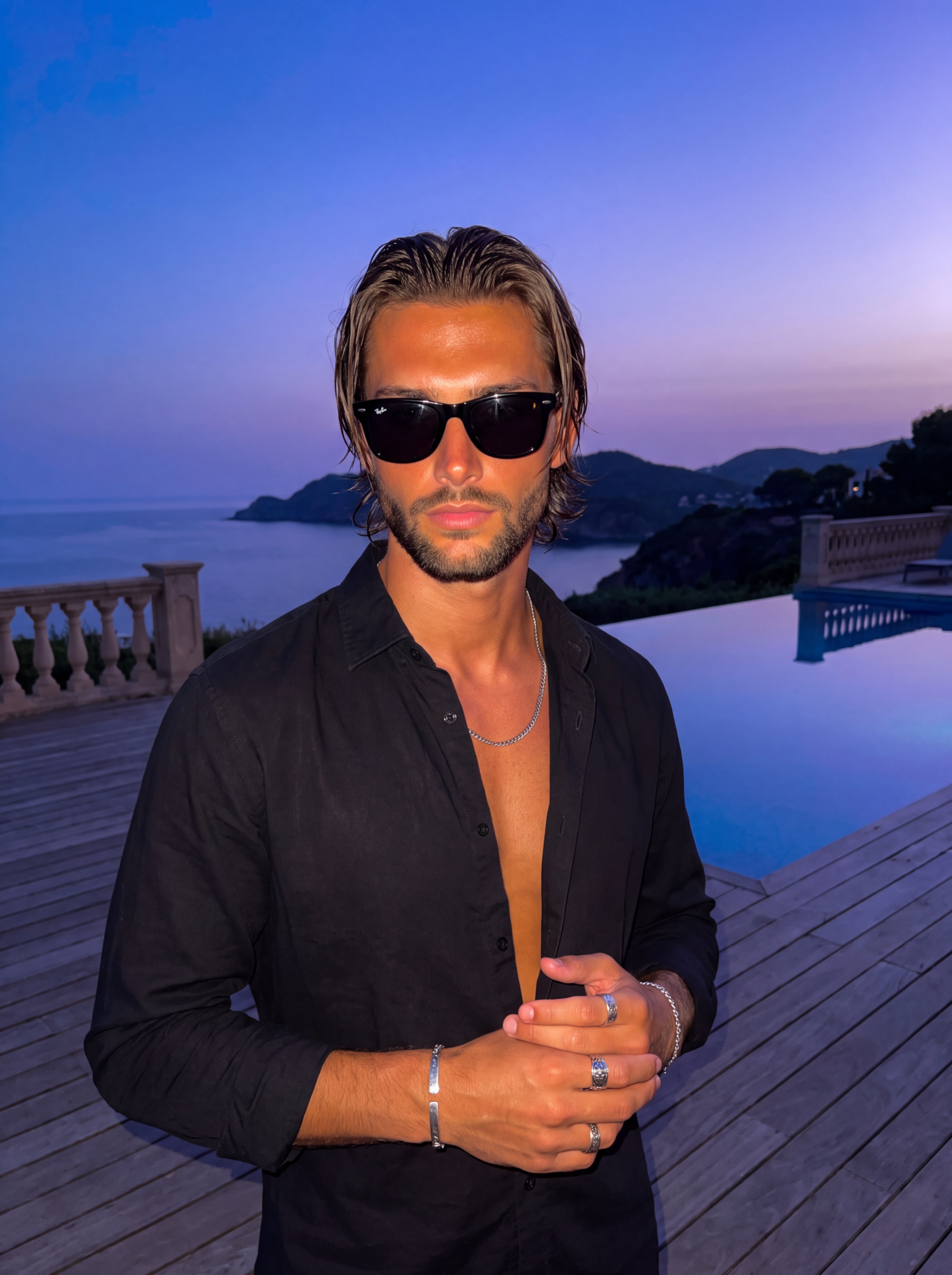 A handsome young male with glowing tanned skin stands facing the camera directly in a confident, for — AI image prompt — Nano Banana Pro