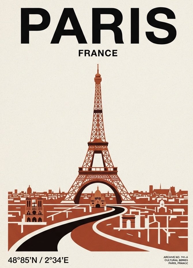 Minimalist Cultural Travel Poster Template — AI image prompt — GPT Image 2.5 — Poster, Vintage, Minimalist - 4