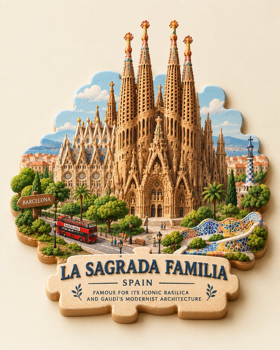 3D Puzzle-Piece City Travel Diorama — AI image prompt — GPT Image 2.5 — Poster, 3D Render, Cityscape - 2