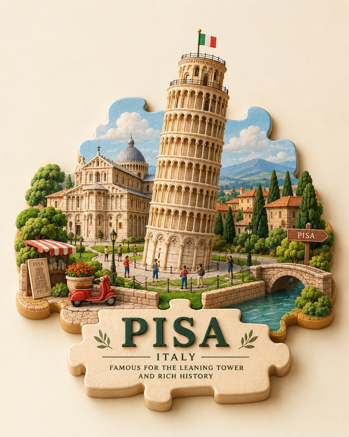 3D Puzzle-Piece City Travel Diorama — AI image prompt — GPT Image 2.5 — Poster, 3D Render, Cityscape - 3