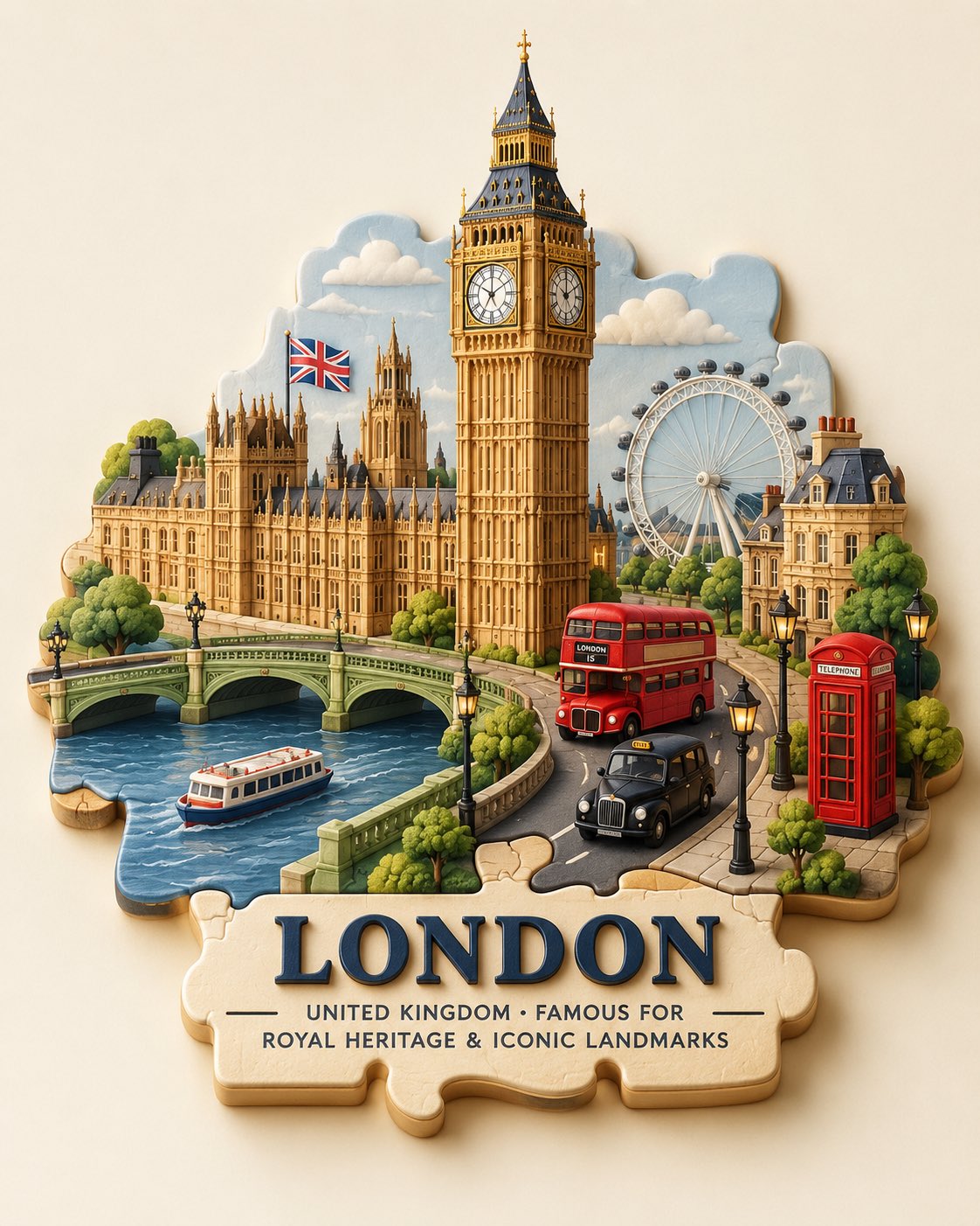 3D Puzzle-Piece City Travel Diorama — AI image prompt — GPT Image 2.5 — Poster, 3D Render, Cityscape - 4