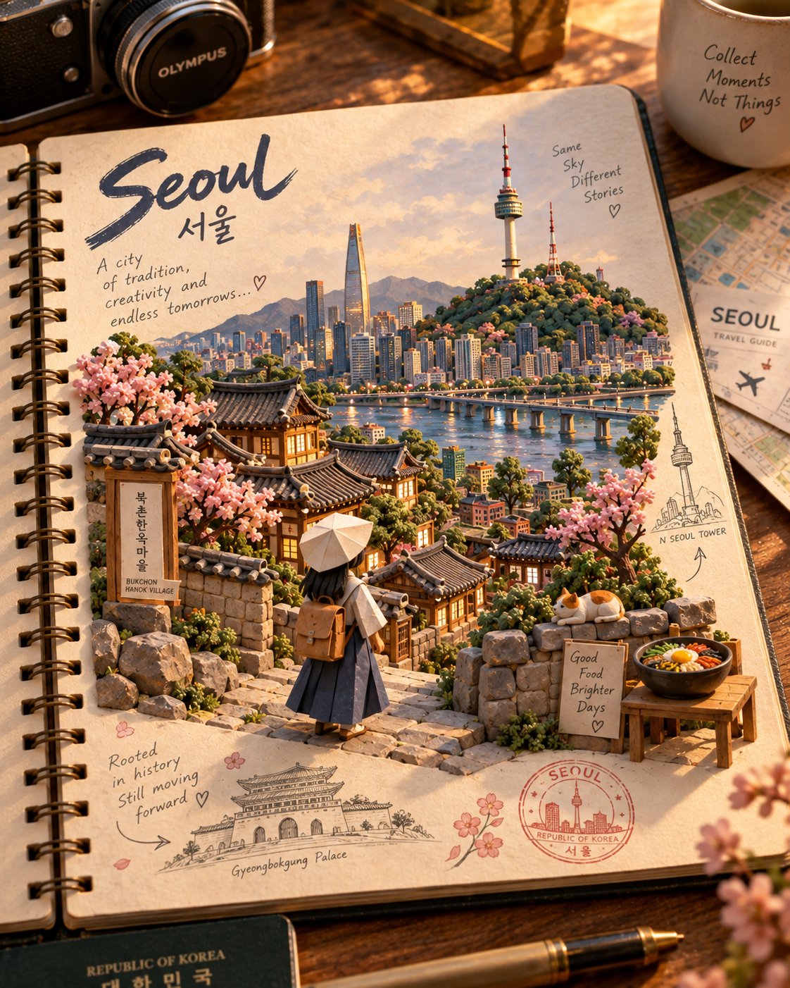 핸드메이드 여행 저널 미니어처 월드 — AI image prompt — GPT Image 2.5 — Cinematic, Still Life - 2