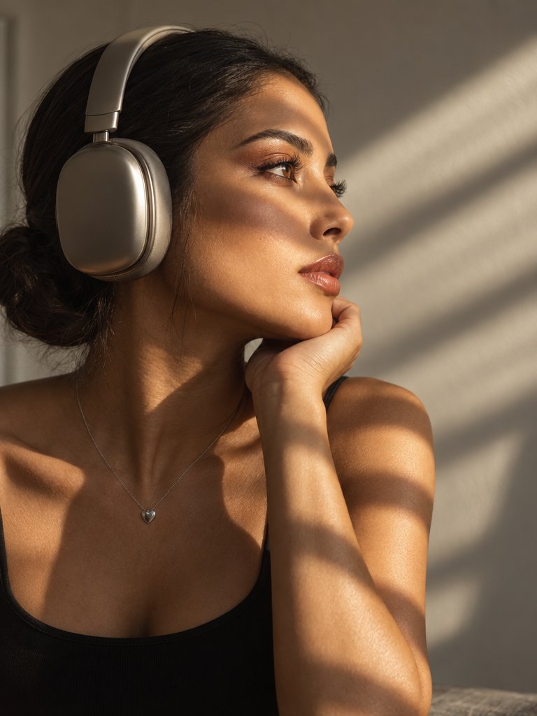 Sunlit Profile Portrait With Headphones — AI image prompt — Nano Banana — Cinematic, Realistic, Portrait - 2