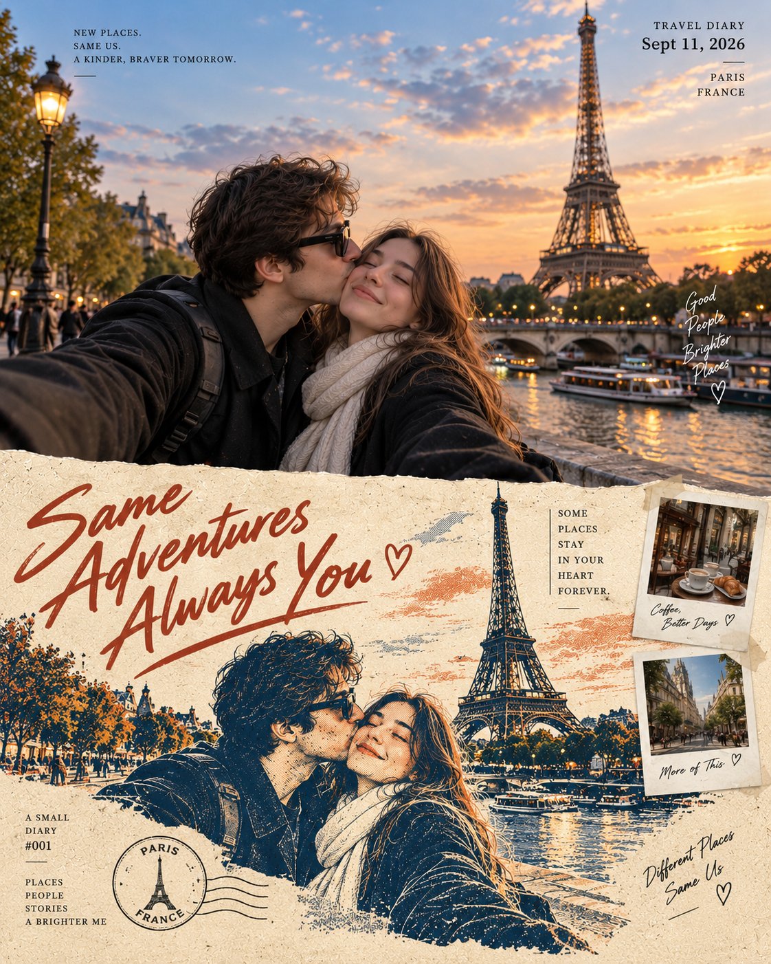 Create a vertical 4:5 cinematic travel-diary poster built around one beautiful family moment in Sant — AI image prompt — GPT Image 2.5