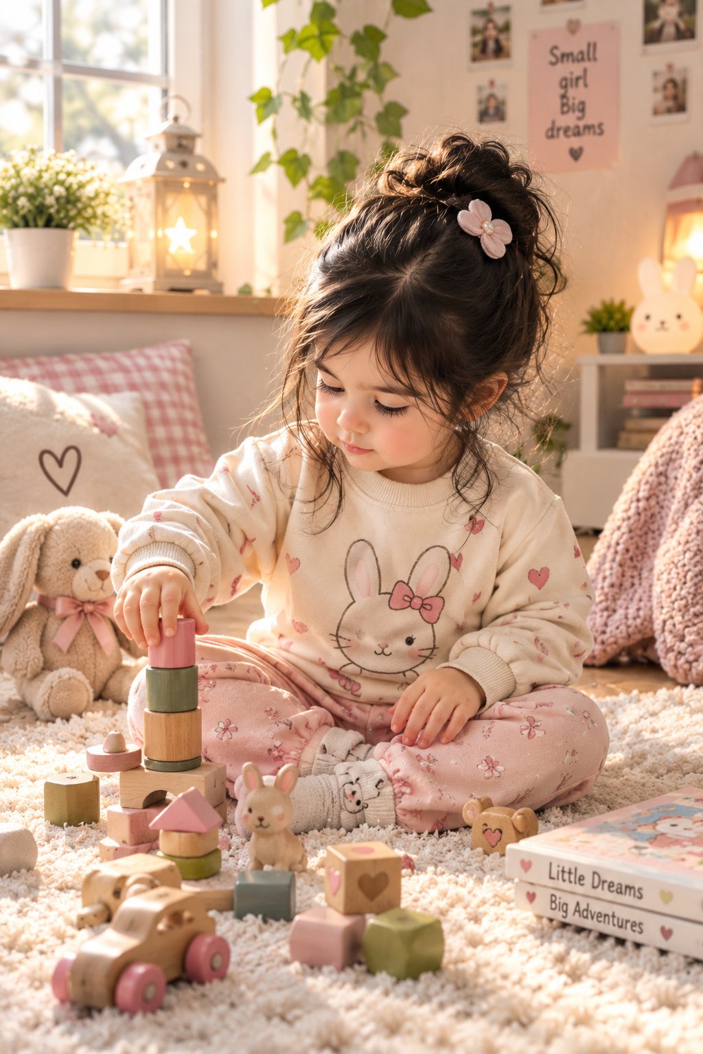 Turn the two reference images into one adorable, heartwarming animated scene of a little girl playin — AI image prompt — GPT Image 2.5