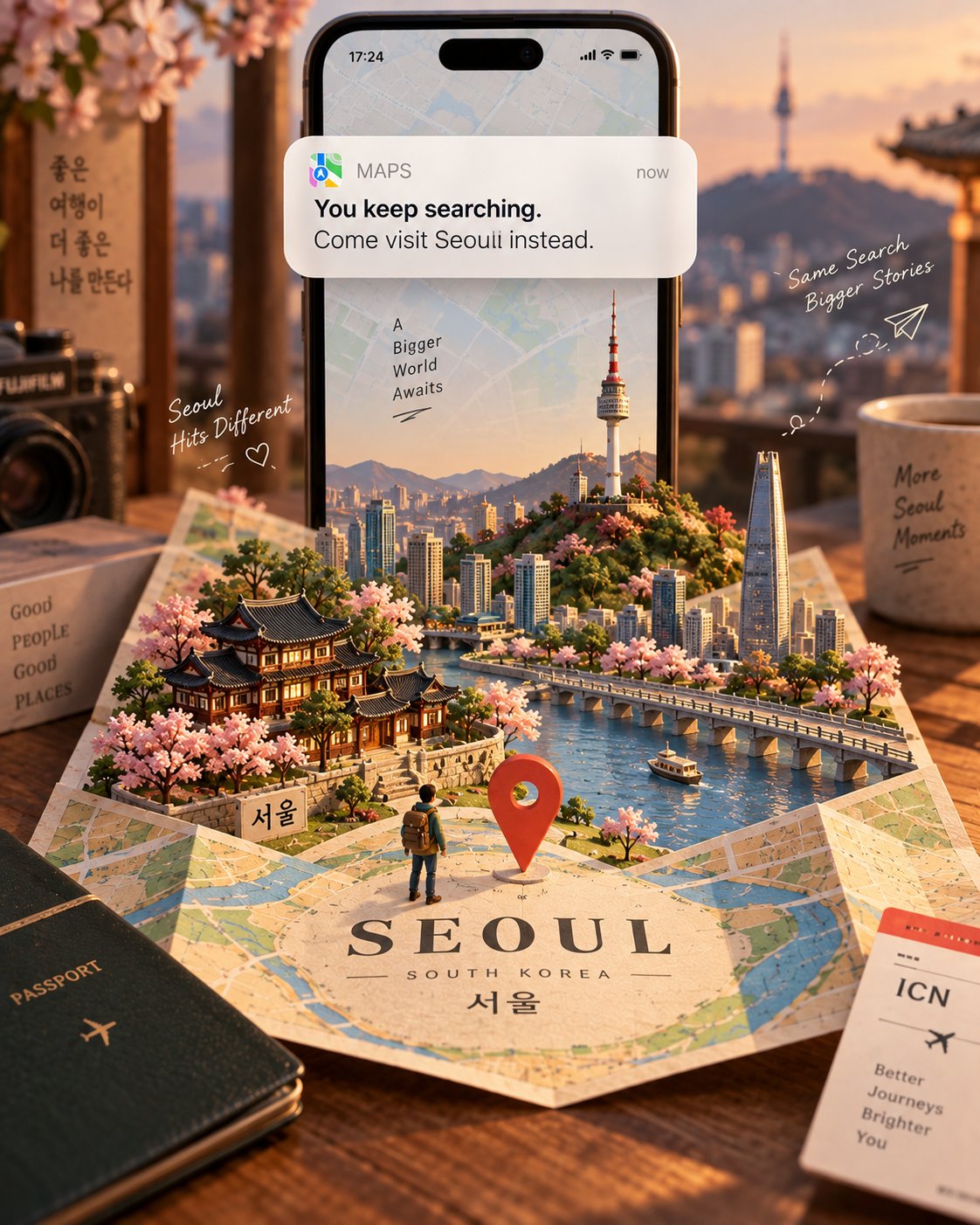 핸드크래프트 미니어처 여행 캠페인 포스터 — AI image prompt — GPT Image 2.5 — Poster, Product Photography, Advertising - 3