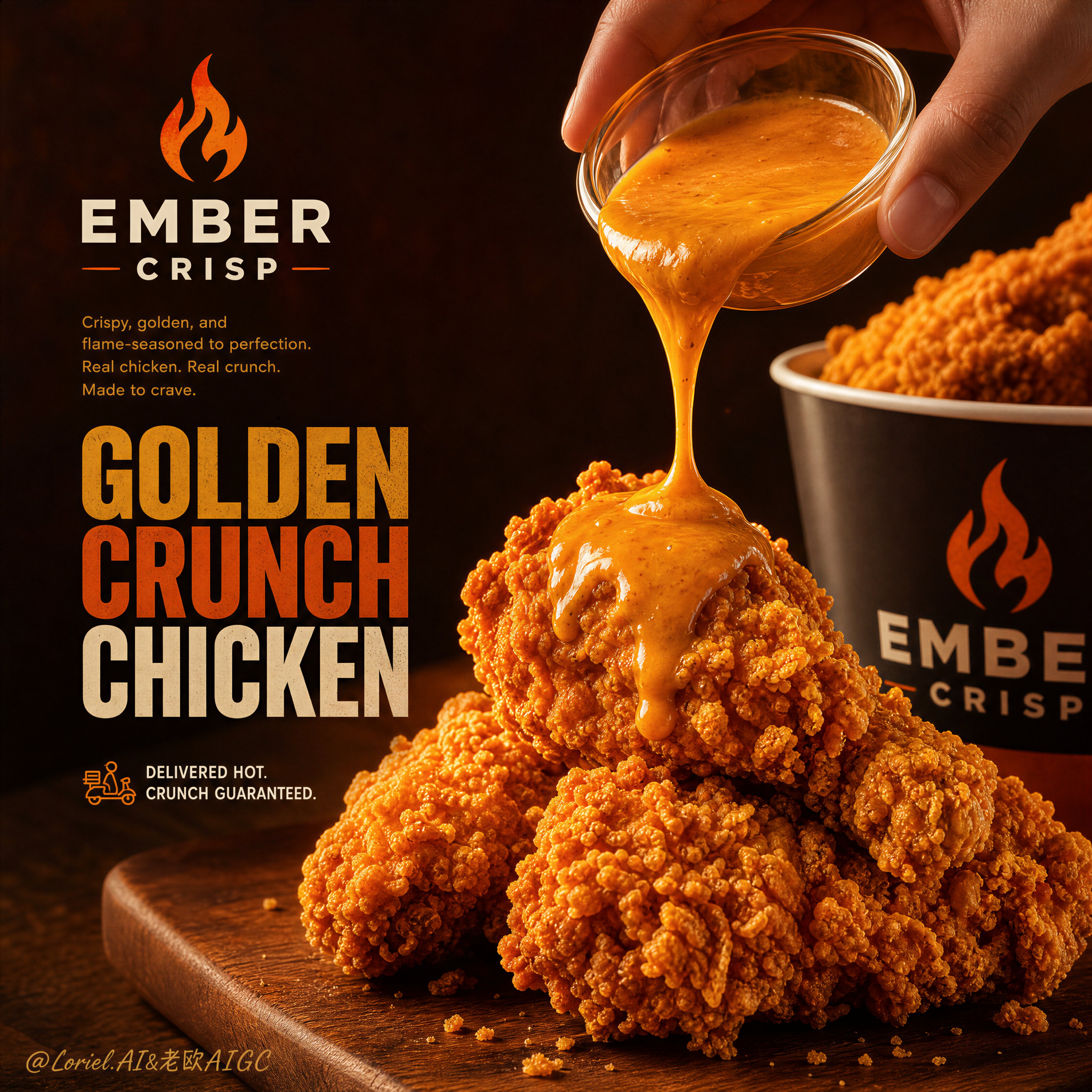 Create a Cannes-level ultra-premium fried chicken advertising poster for a fictional fast-casual bra — AI image prompt — GPT Image 2.5