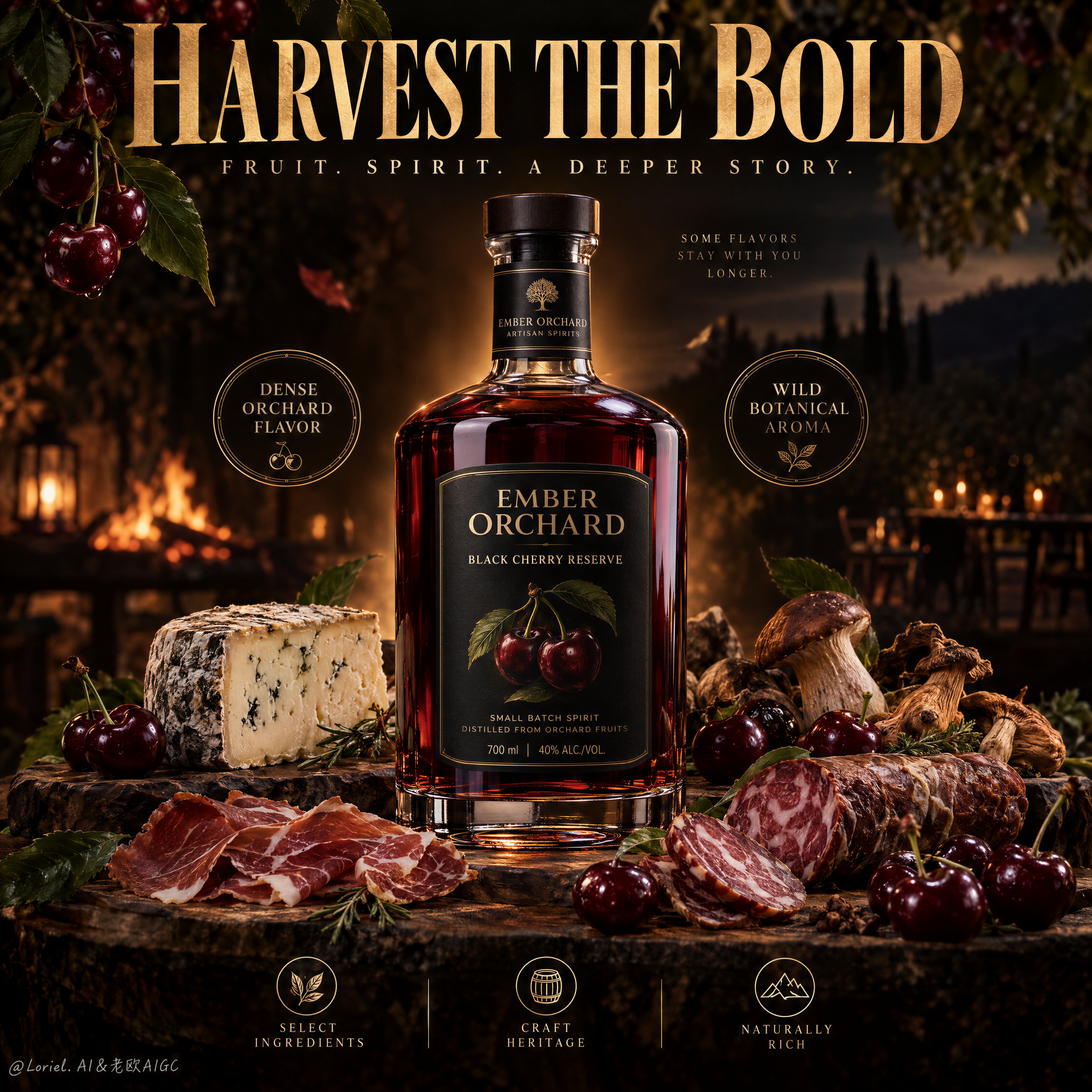Create a Cannes-level ultra-premium gourmet food and spirit advertising poster for a fictional artis — AI image prompt — GPT Image 2.5