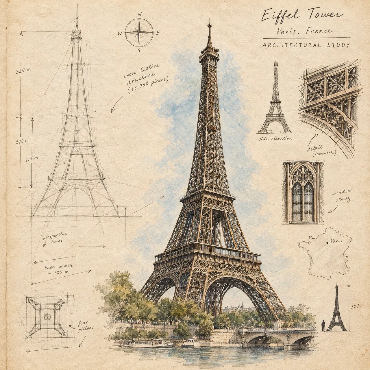 건축 스케치북 파인아트 일러스트 — AI image prompt — GPT Image 2.5 — Architecture, Watercolor, Sketch - 2