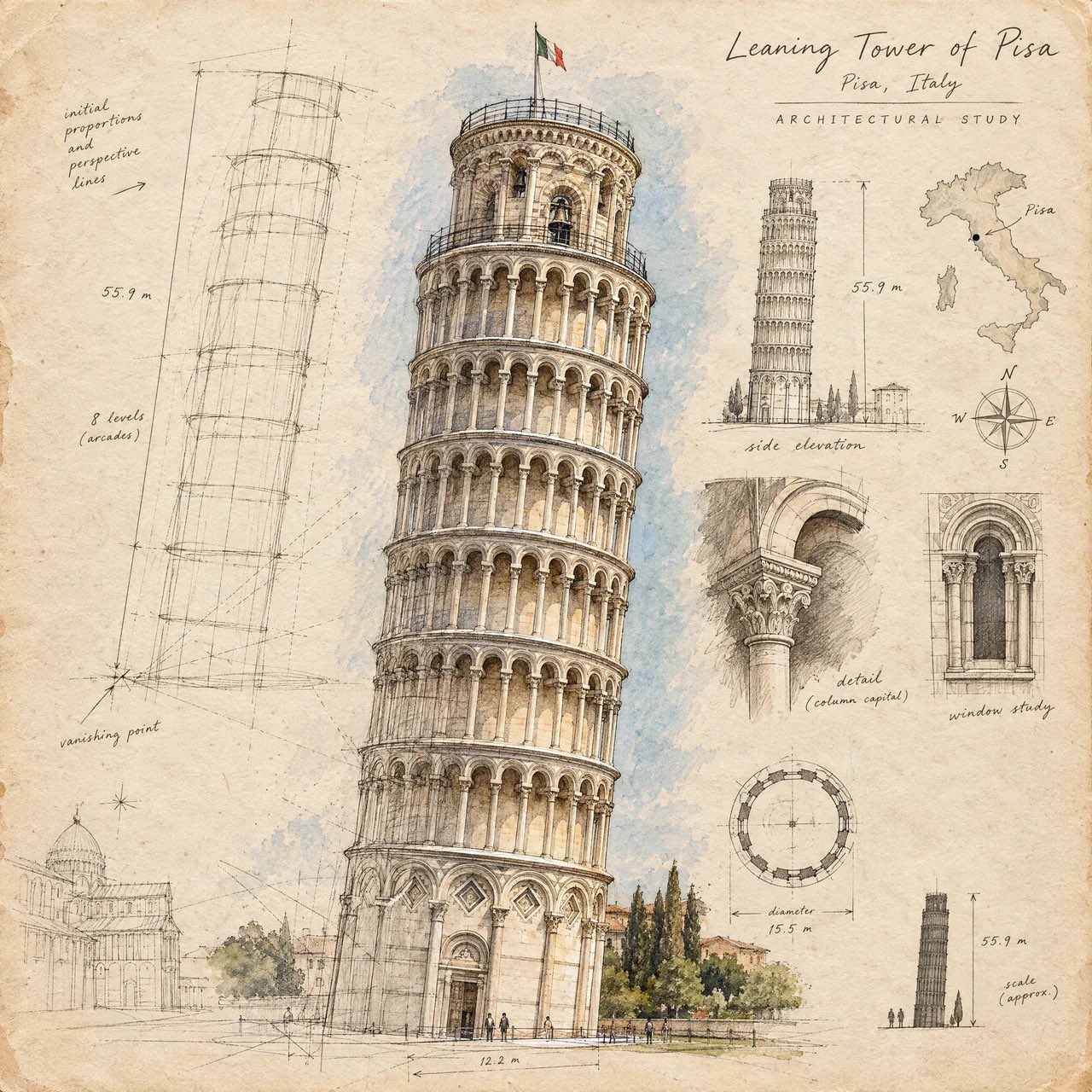 건축 스케치북 파인아트 일러스트 — AI image prompt — GPT Image 2.5 — Architecture, Watercolor, Sketch - 3