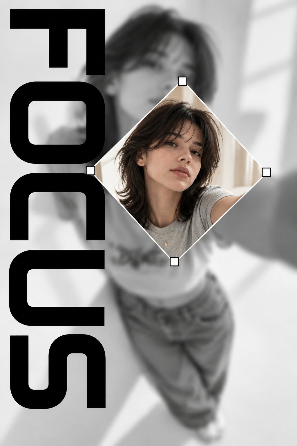 Create a vertical 2:3 editorial-style graphic poster with a minimalist black-and-white aesthetic. Us — AI image prompt — GPT Image 2.5