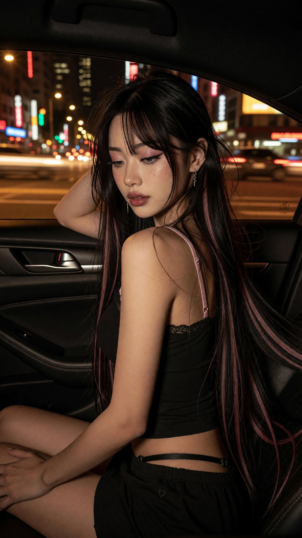 夜の車内 モーションブラー肖像 — AI image prompt — Grok Imagine 2 — Cinematic, Fashion, Portrait - 2