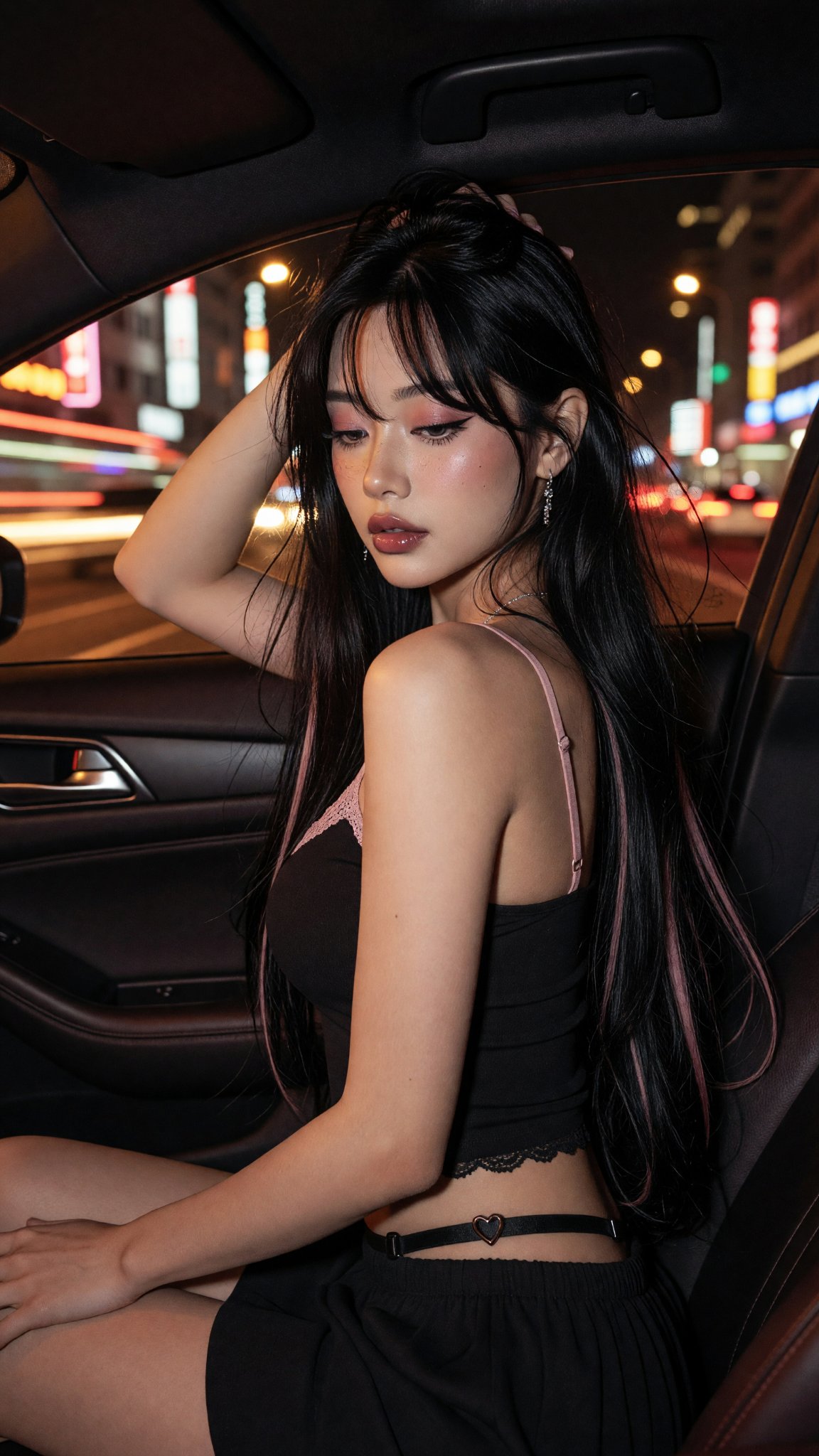 夜の車内 モーションブラー肖像 — AI image prompt — Grok Imagine 2 — Cinematic, Fashion, Portrait - 3