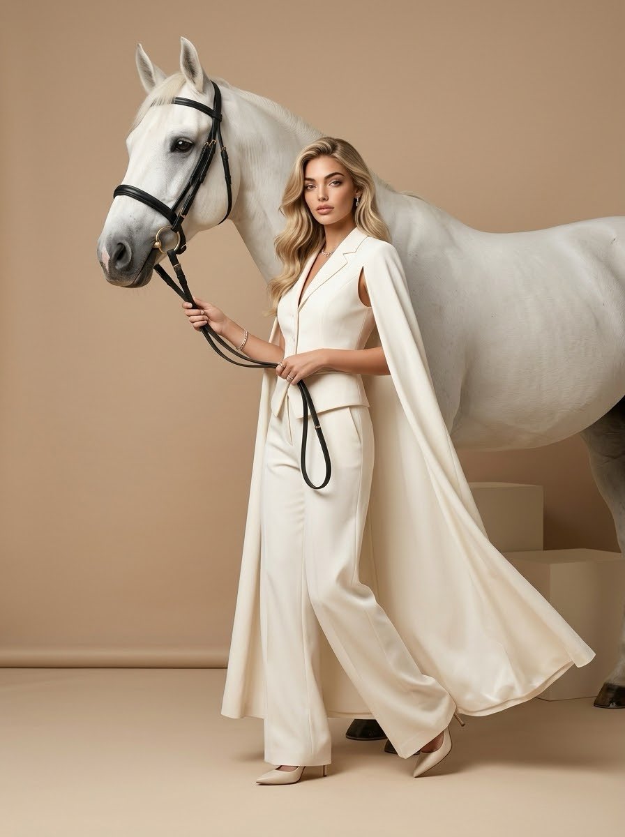 Luxury Fashion Editorial With White Horse — AI image prompt — Nano Banana — Fashion, Realistic, Portrait - 2