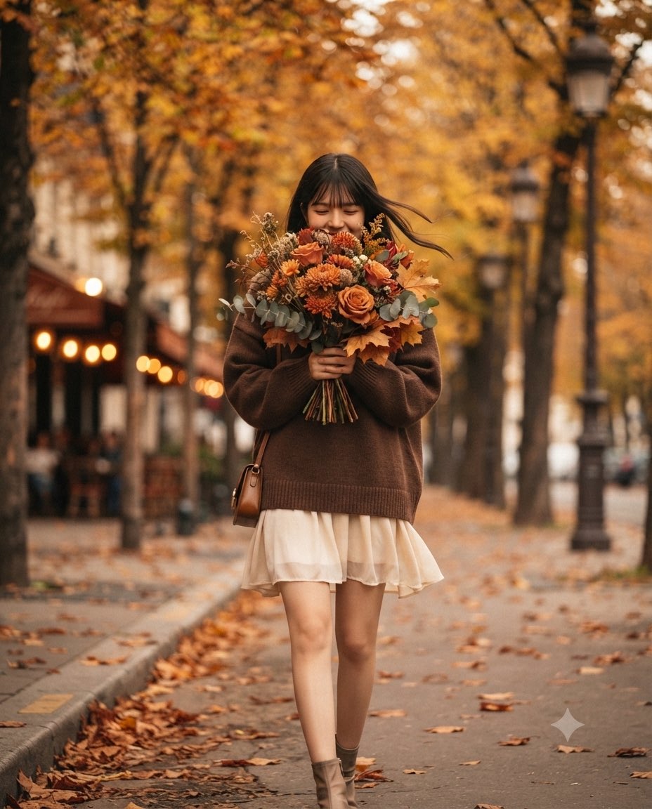 가을 꽃길 시네마틱 포트레이트 — AI image prompt — Nano Banana Pro — Cinematic, Fashion, Portrait - 2
