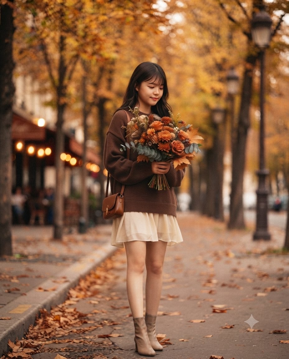 가을 꽃길 시네마틱 포트레이트 — AI image prompt — Nano Banana Pro — Cinematic, Fashion, Portrait - 3