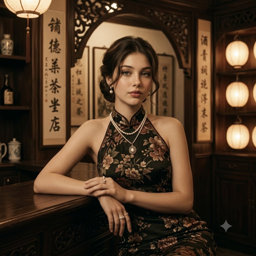 Create an ultra-realistic cinematic vintage 1960s–70s Shanghai/Chinese café portrait using the uploa — AI image prompt — Nano Banana Pro