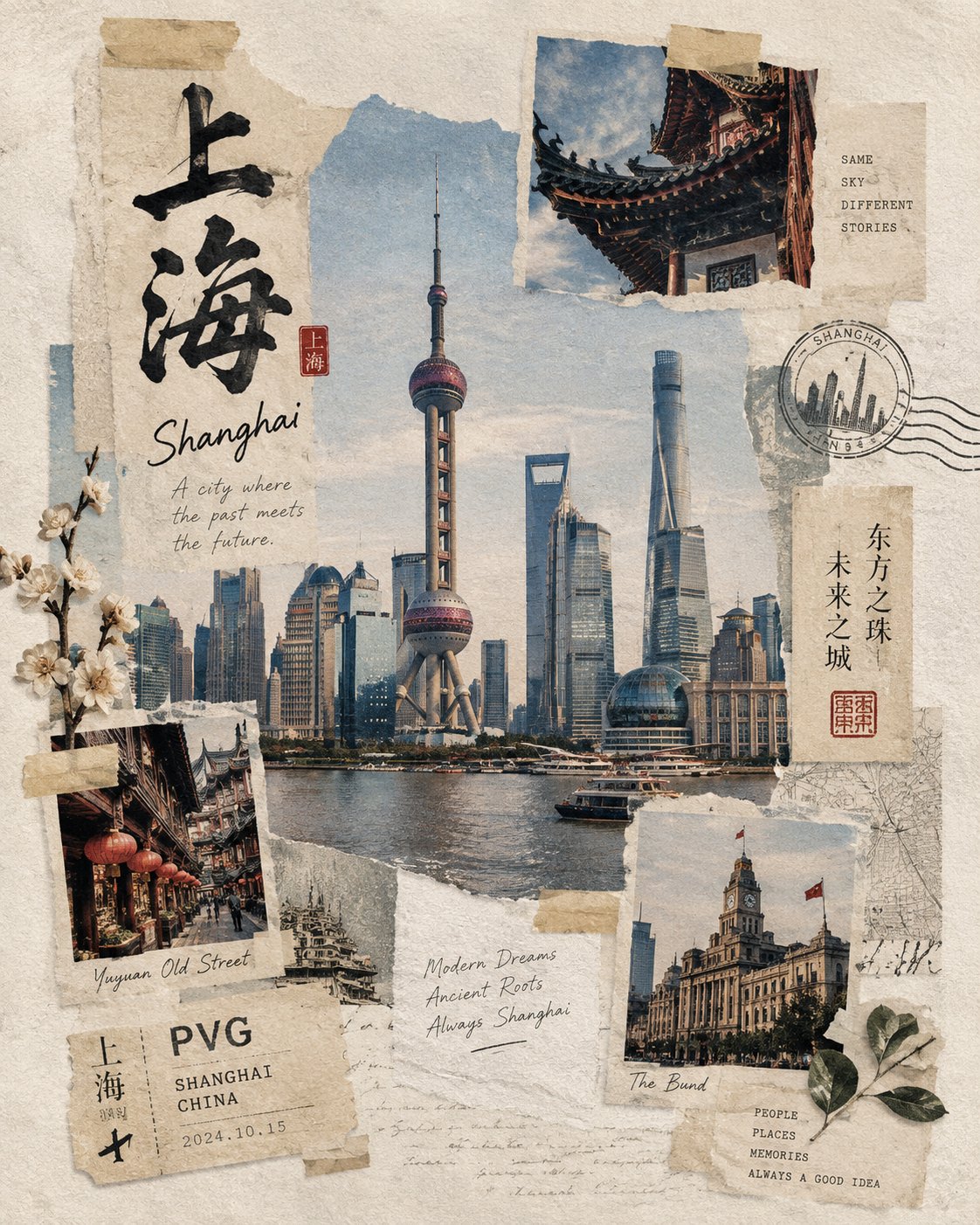 和紙テープの旅行コラージュ — AI image prompt — GPT Image 2.5 — Vintage, Realistic, Minimalist - 2