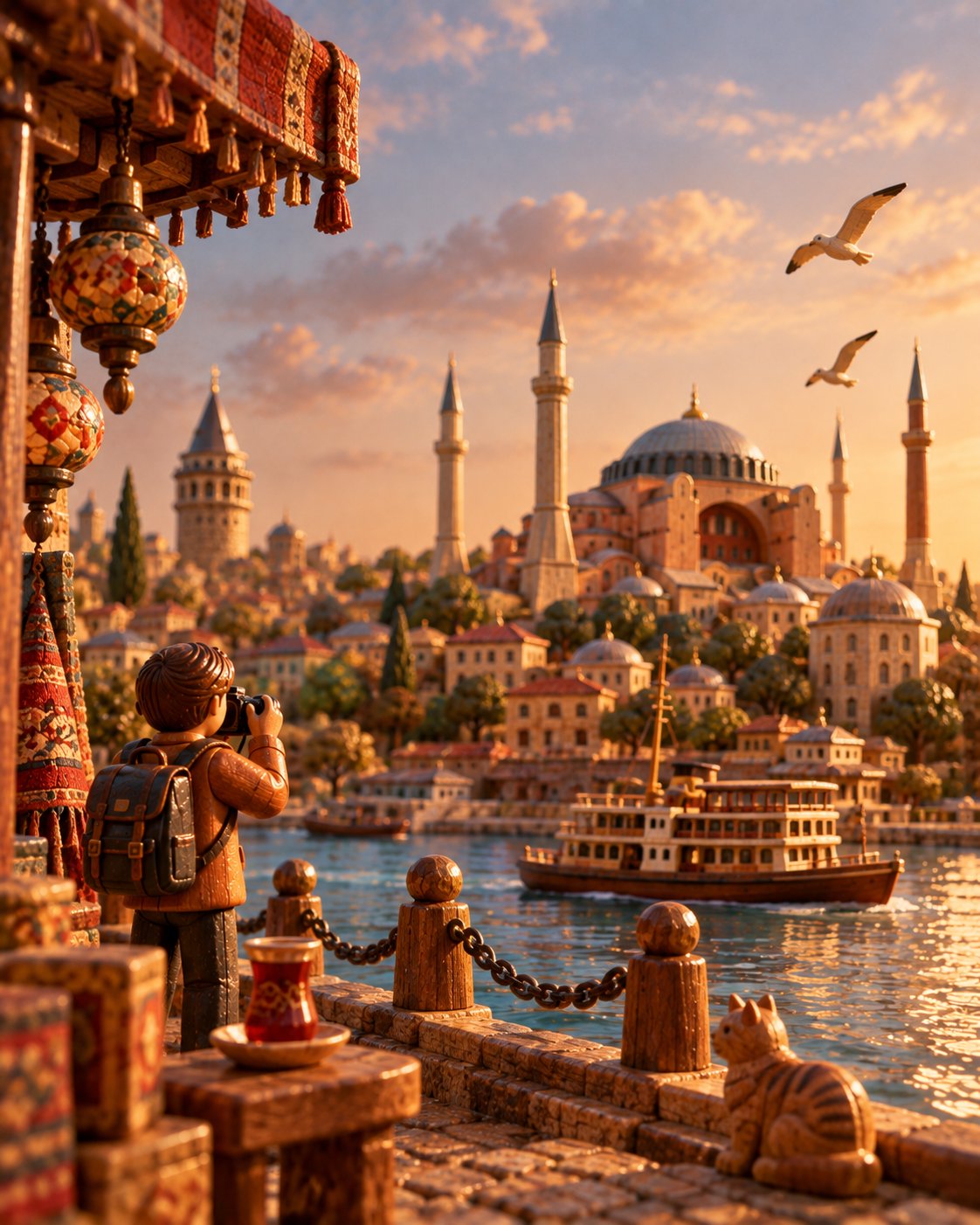 手作り木製玩具の旅ジオラマ — AI image prompt — GPT Image 2.5 — Cinematic, 3D Render, Vintage - 3