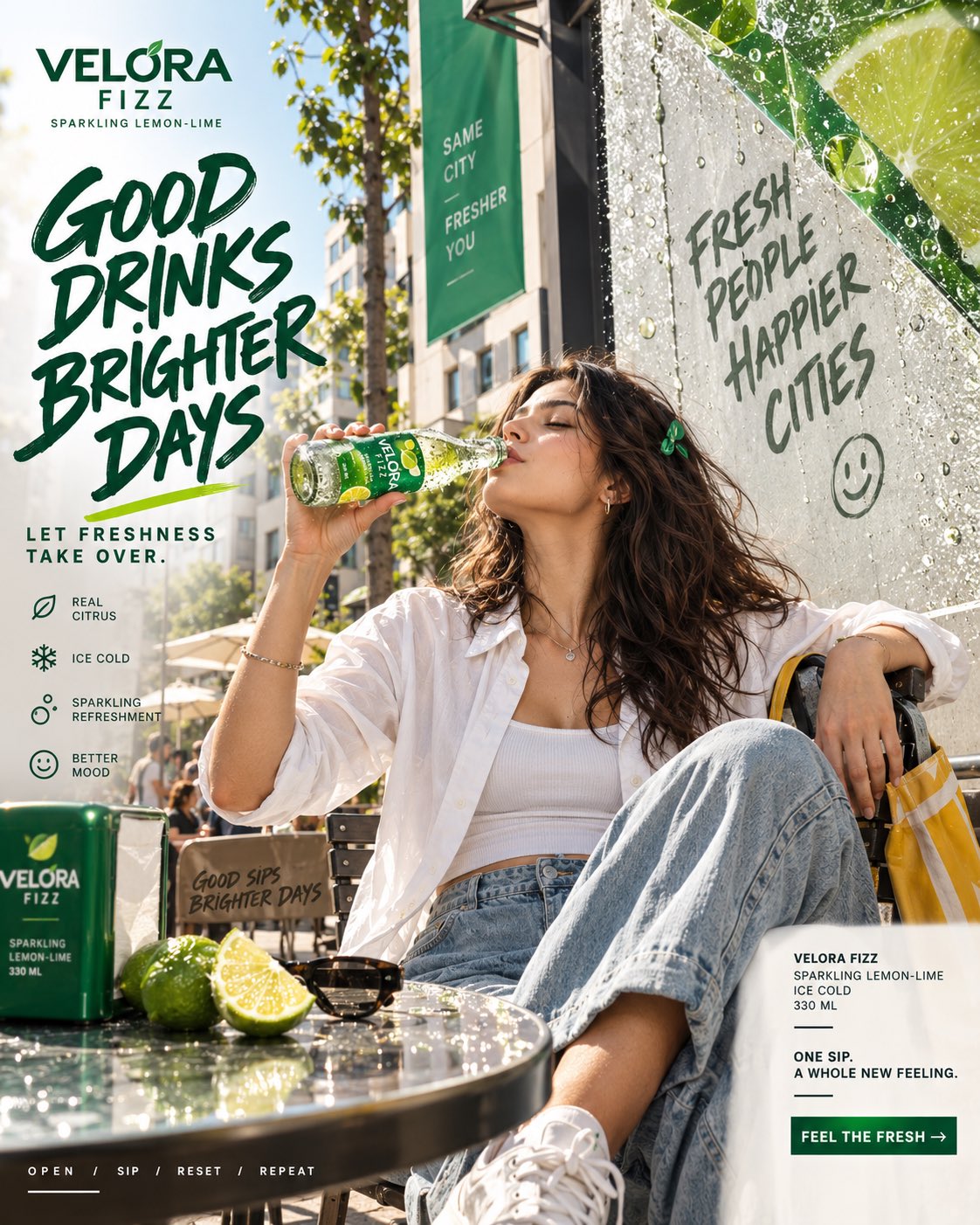 Velora Fizz レモンライム炭酸飲料ポスター — AI image prompt — GPT Image 2.5 — Product Photography, Advertising, Fashion - 2