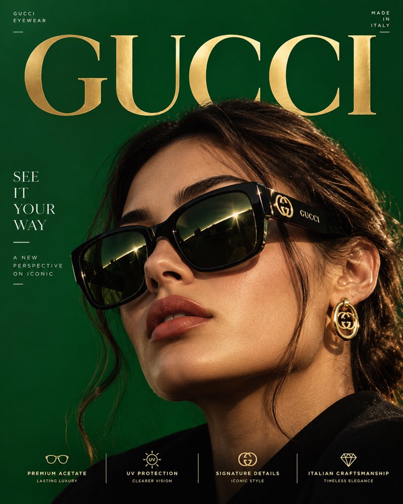 Gucci Luxury Eyewear Advertising Poster — AI image prompt — GPT Image 2.5 — Advertising, Fashion, Portrait - 2