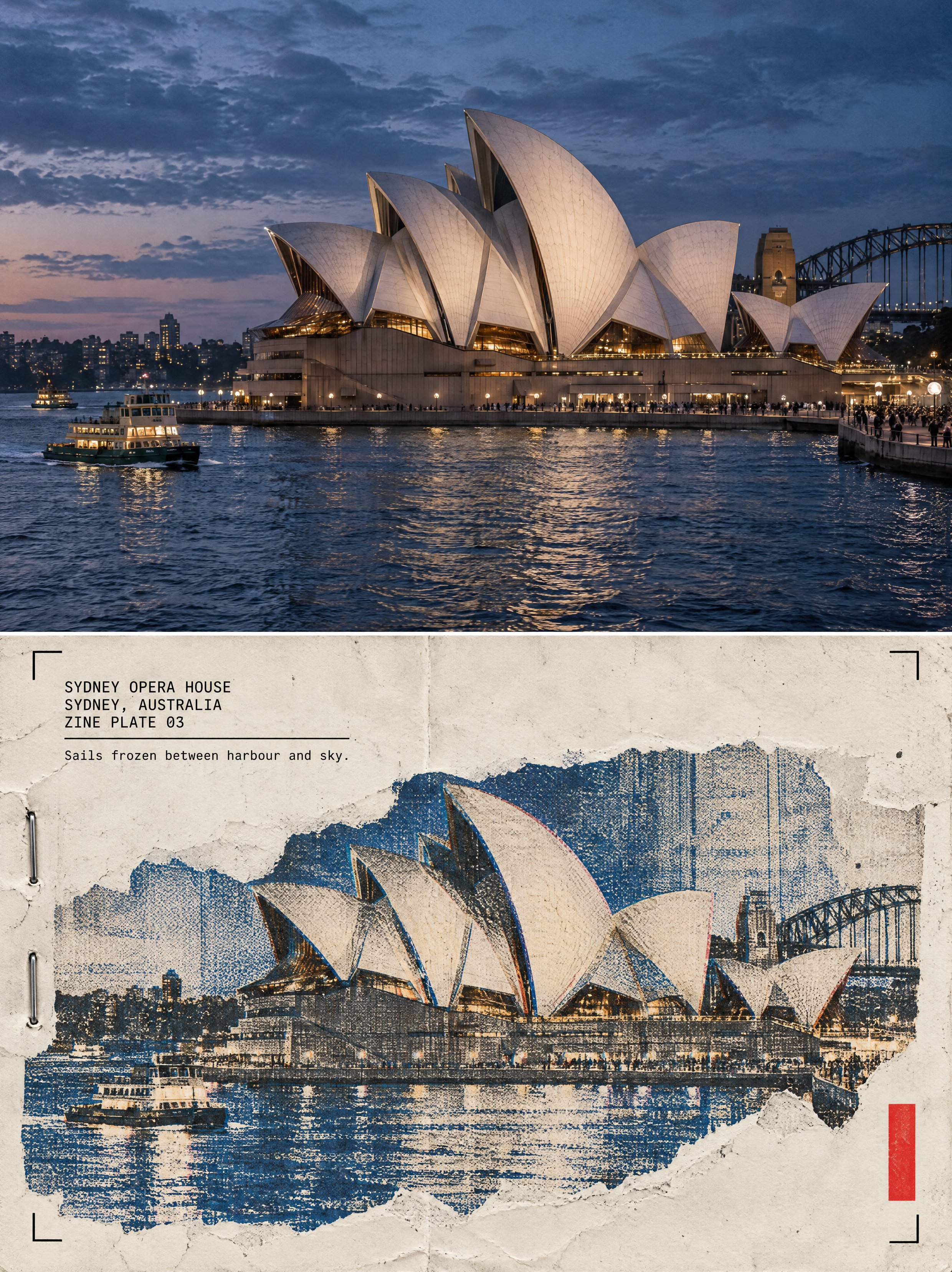 Risograph Architecture Zine Poster — AI image prompt — GPT Image 2.5 — Poster, Architecture, Vintage - 2