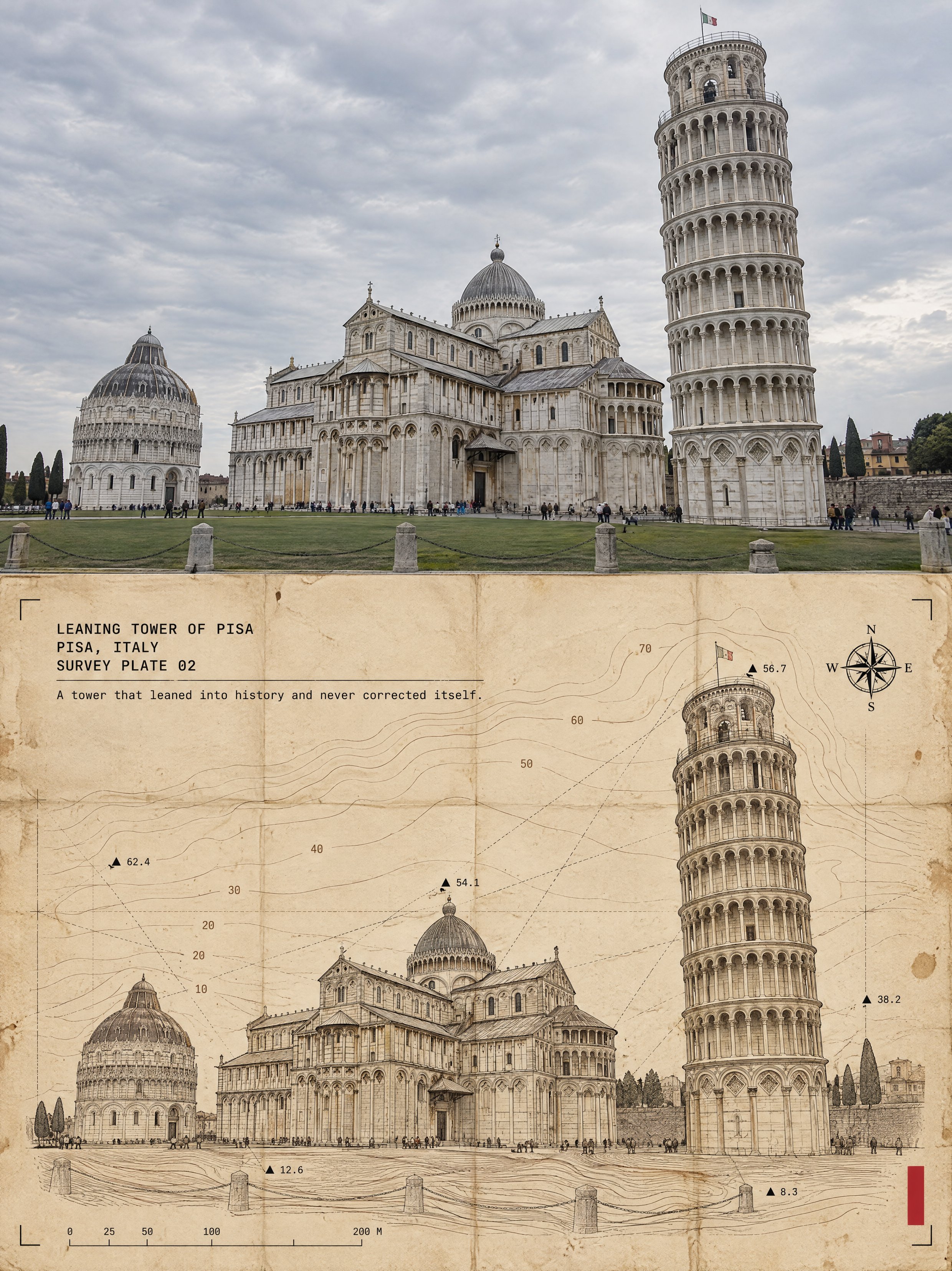 랜드마크 측량 지형도 포스터 — AI image prompt — GPT Image 2.5 — Poster, Architecture, Vintage - 2