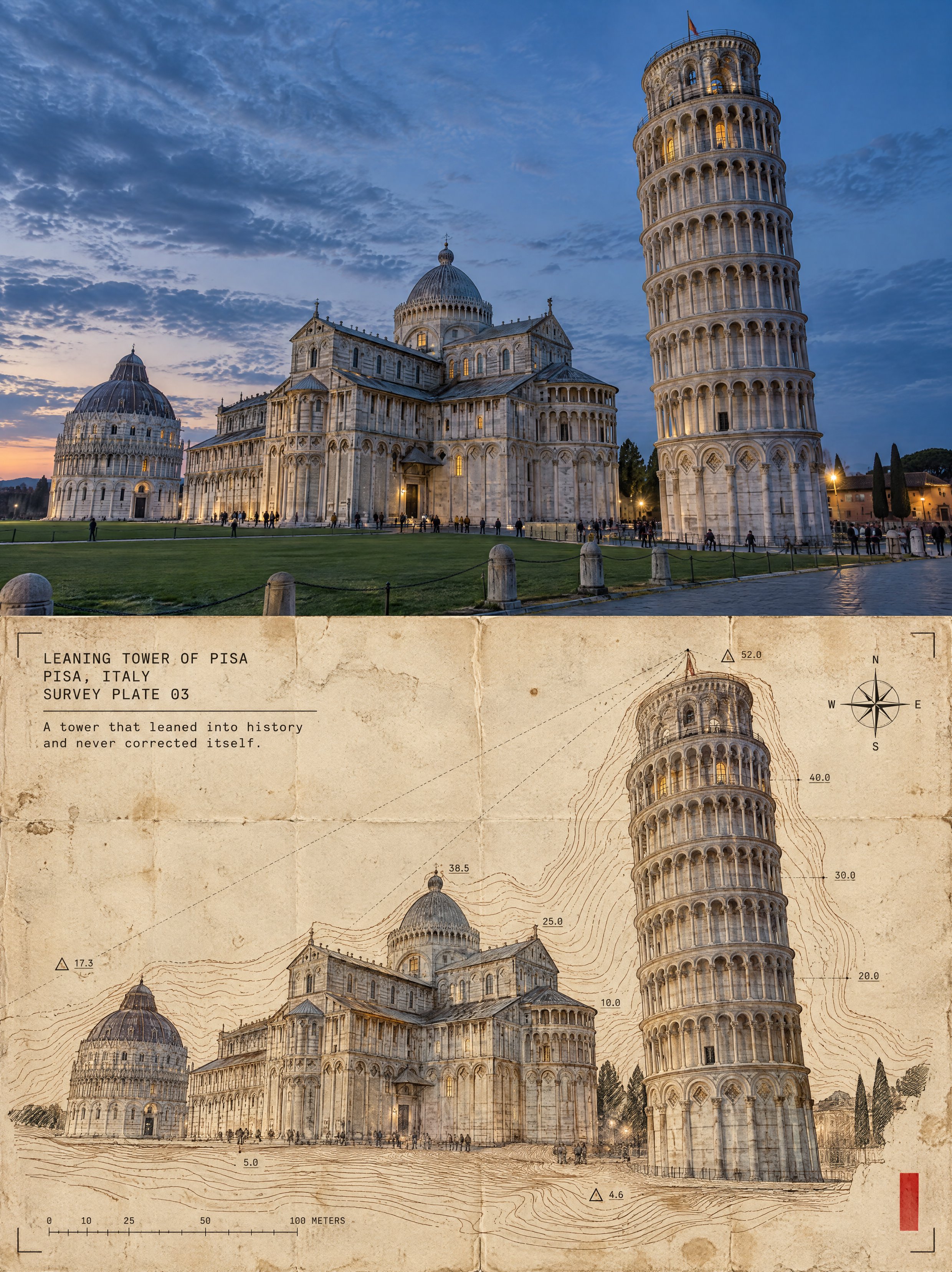 랜드마크 측량 지형도 포스터 — AI image prompt — GPT Image 2.5 — Poster, Architecture, Vintage - 3