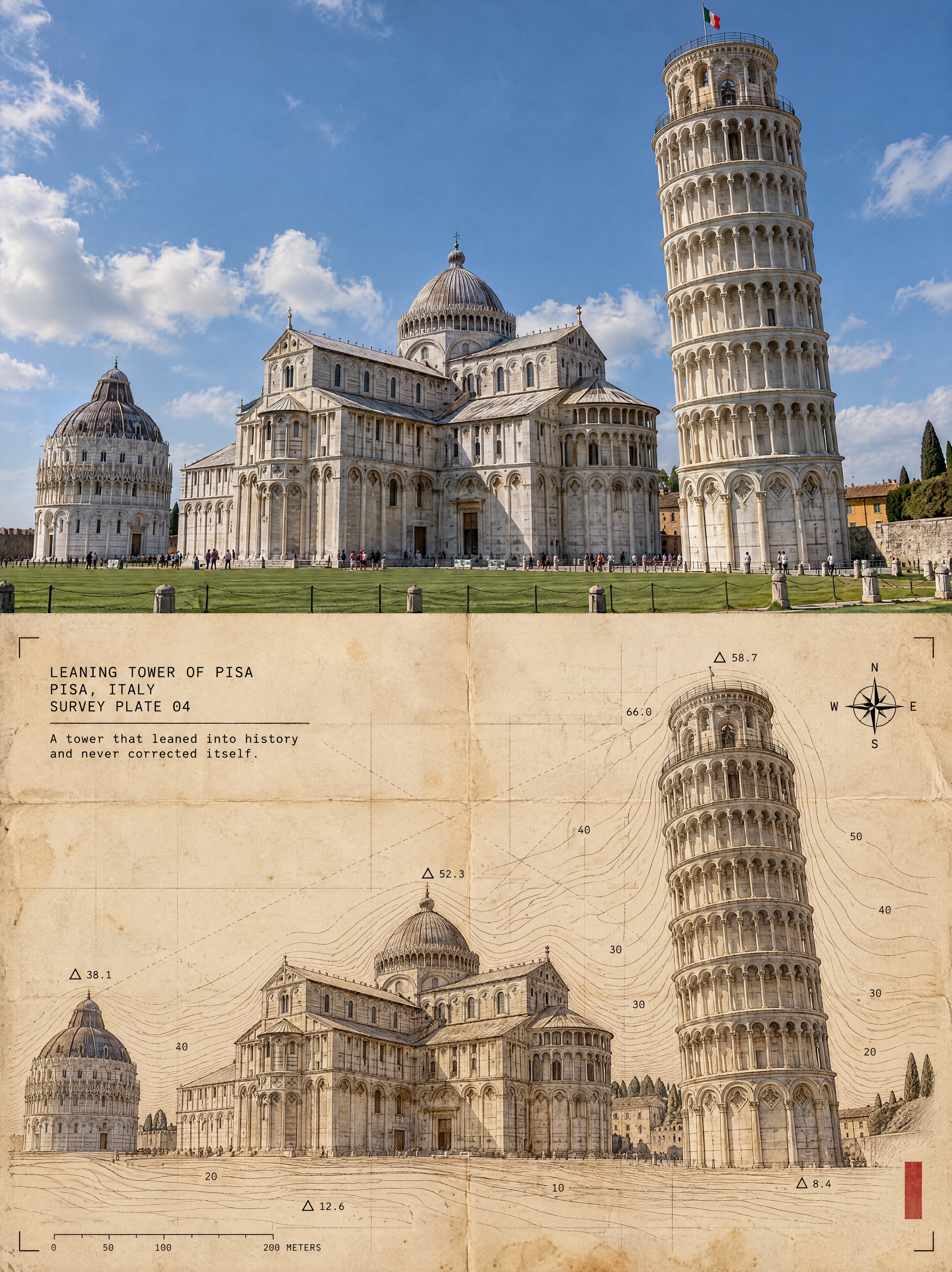 랜드마크 측량 지형도 포스터 — AI image prompt — GPT Image 2.5 — Poster, Architecture, Vintage - 4