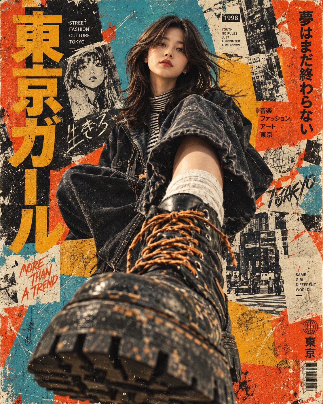 Create an ultra-realistic cinematic street-fashion editorial poster with a strong retro Japanese pun — AI image prompt — GPT Image 2.5