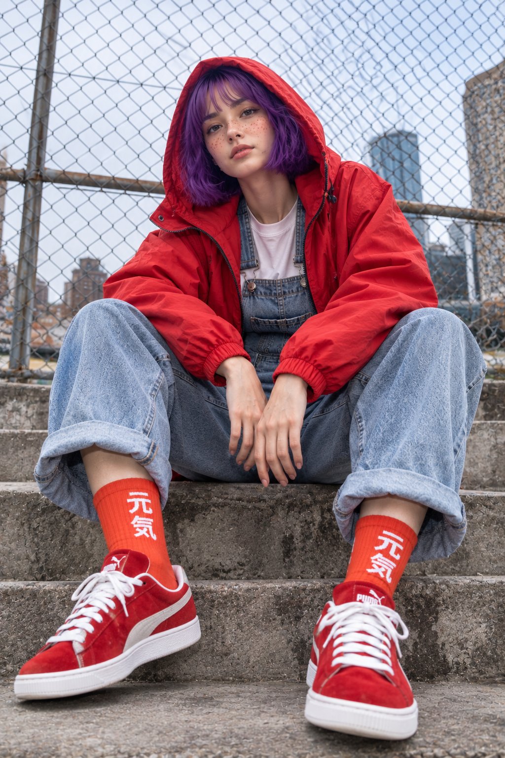 Create a hyper-realistic low-angle close-up fashion portrait of the same young adult female characte — AI image prompt — GPT Image 2
