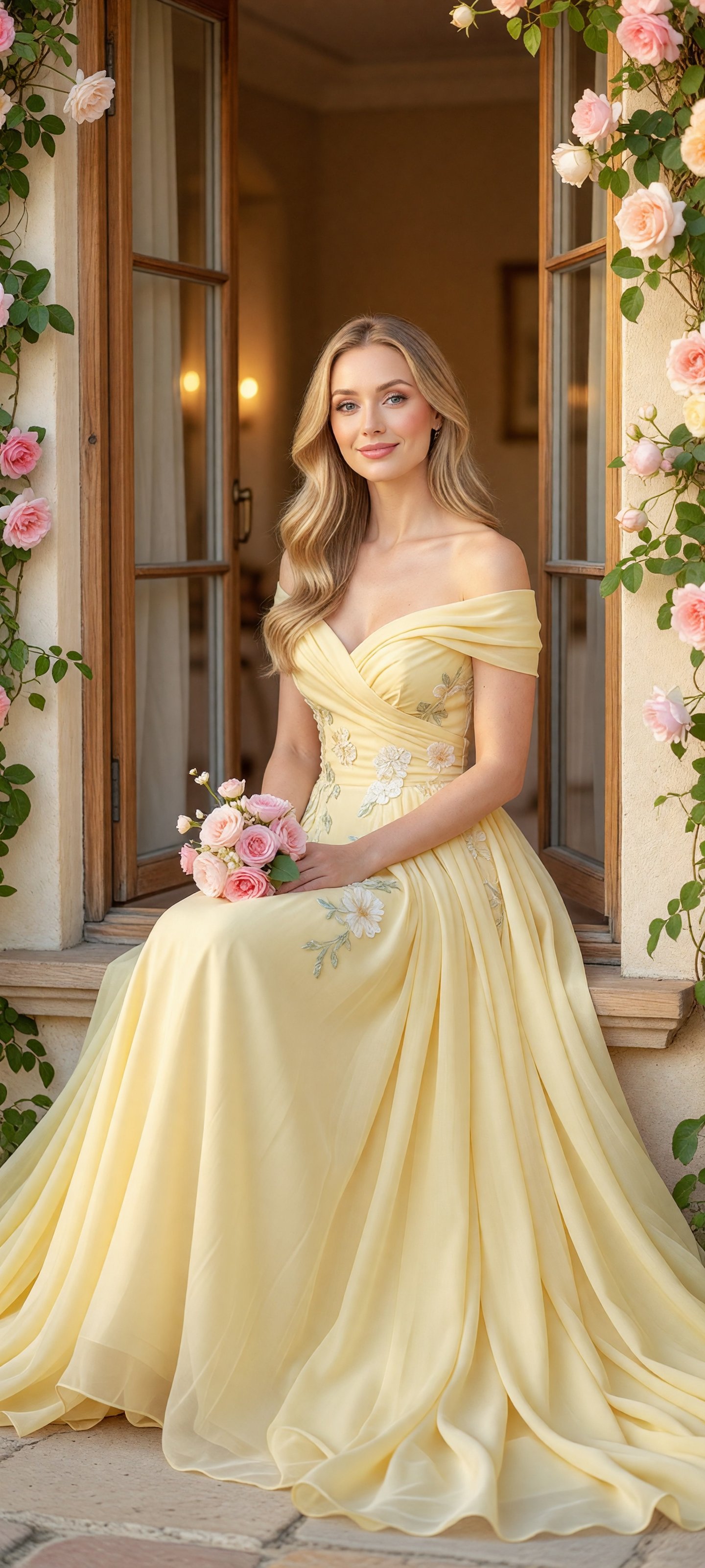 Luxury Woman in Yellow Gown at Window — AI image prompt — Grok Imagine 2 — Cinematic, Fashion, Portrait - 2