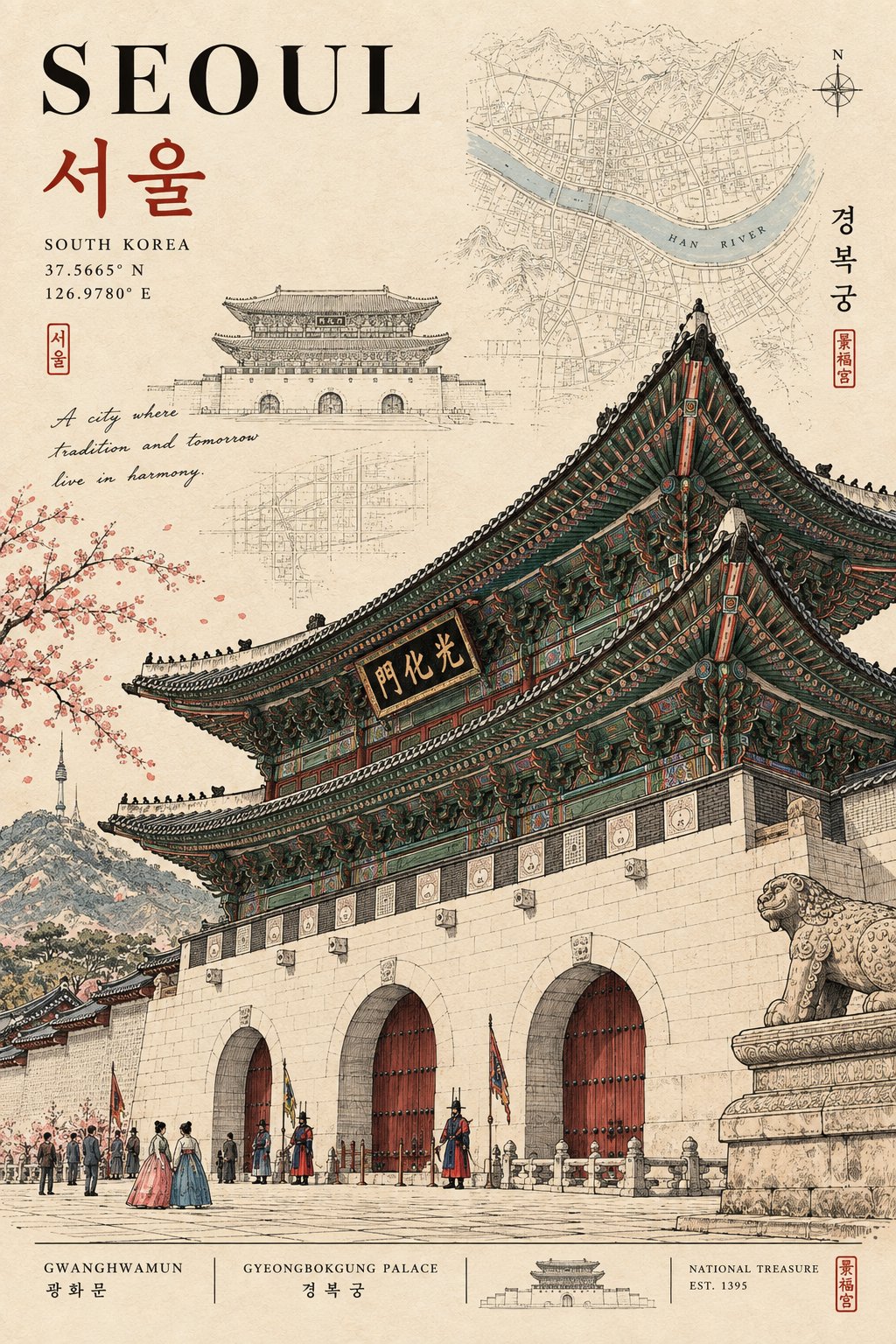 建築旅行ポストカード墨絵イラスト — AI image prompt — GPT Image 2.5 — Poster, Architecture, Sketch - 2