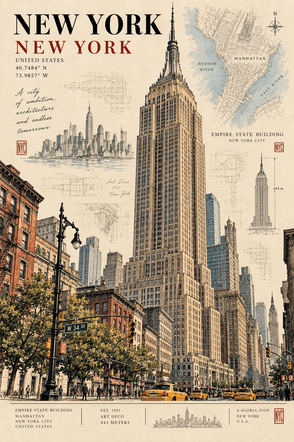 Architectural Travel Postcard Ink Illustration — AI image prompt — GPT Image 2.5 — Poster, Architecture, Sketch - 4