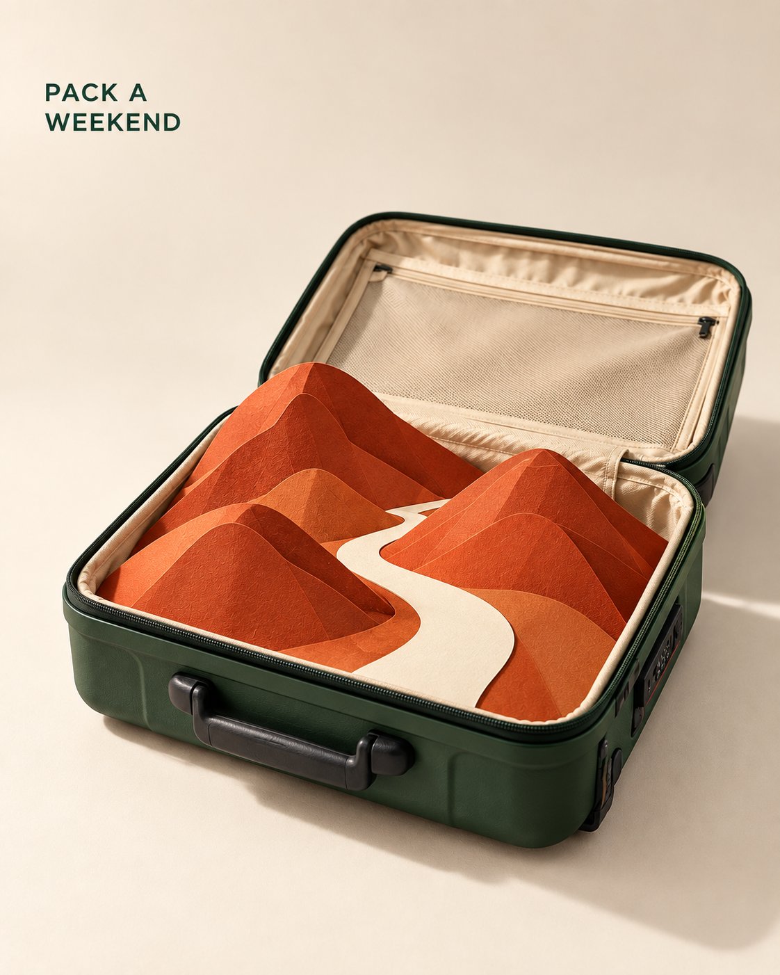 Paper Landscape in Open Suitcase — AI image prompt — GPT Image 2.5 — Poster, Product Photography, Minimalist - 2