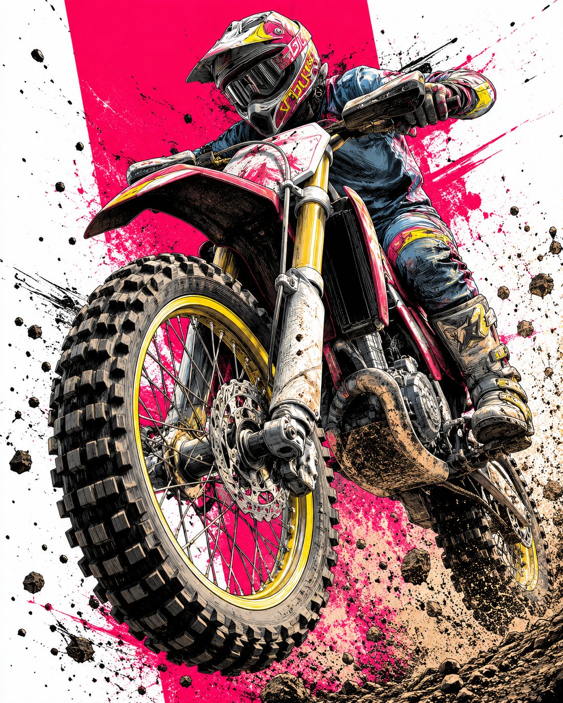 Motocross Rider Wheelie Comic Illustration — AI image prompt — GPT Image 2.5 — Sports, Comic, Dynamic - 2