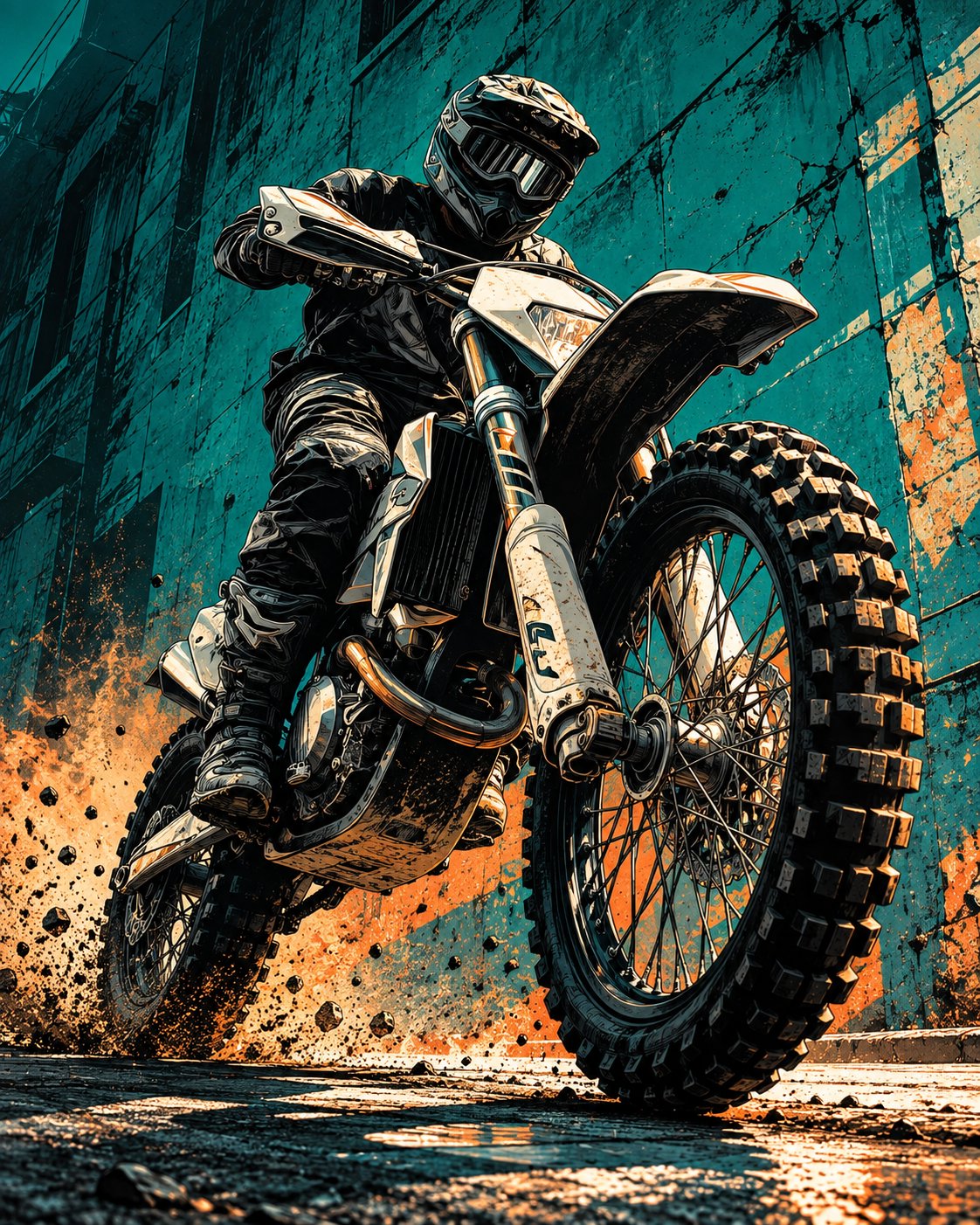 Motocross Rider Wheelie Comic Illustration — AI image prompt — GPT Image 2.5 — Sports, Comic, Dynamic - 3