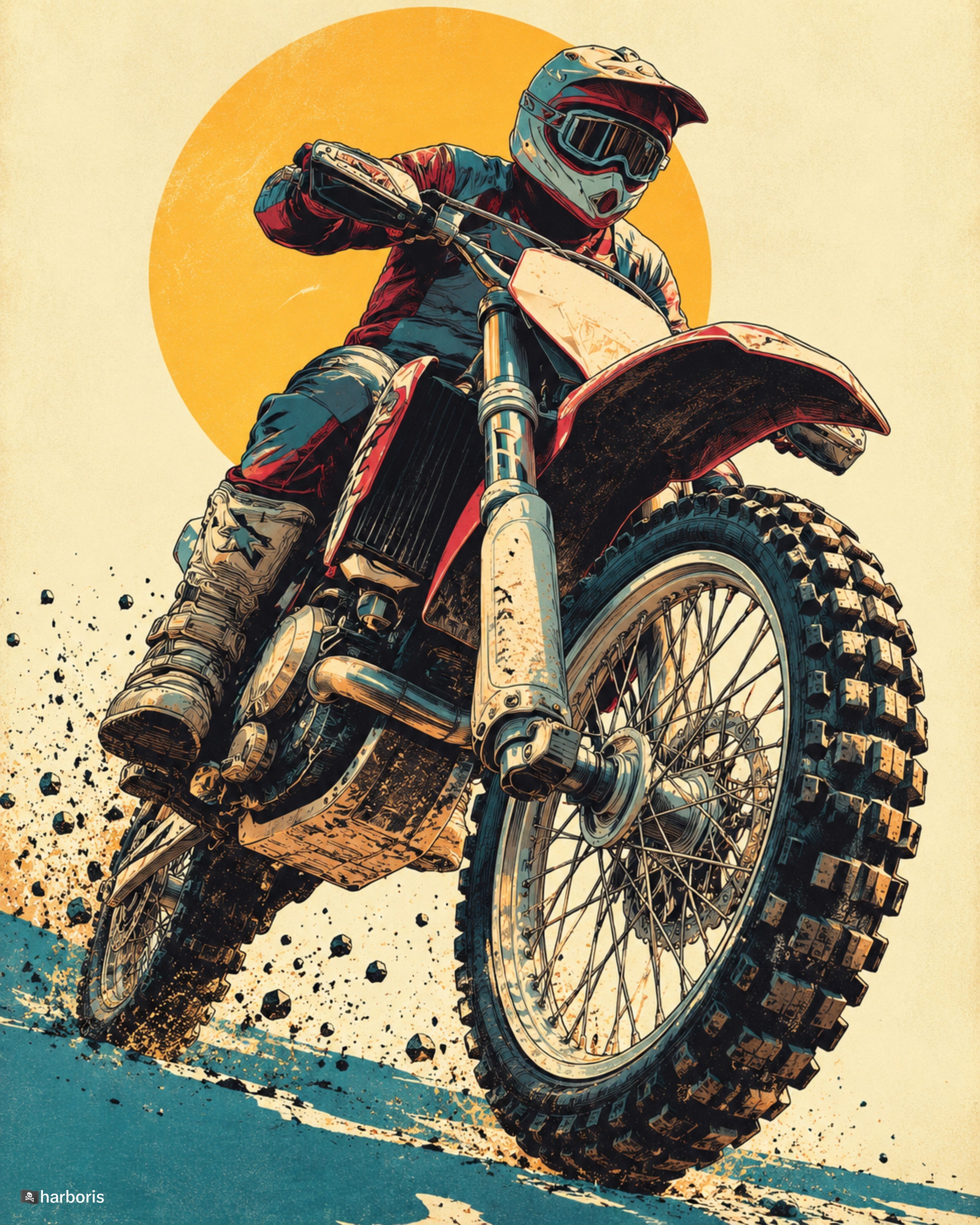 Motocross Rider Wheelie Comic Illustration — AI image prompt — GPT Image 2.5 — Sports, Comic, Dynamic - 4