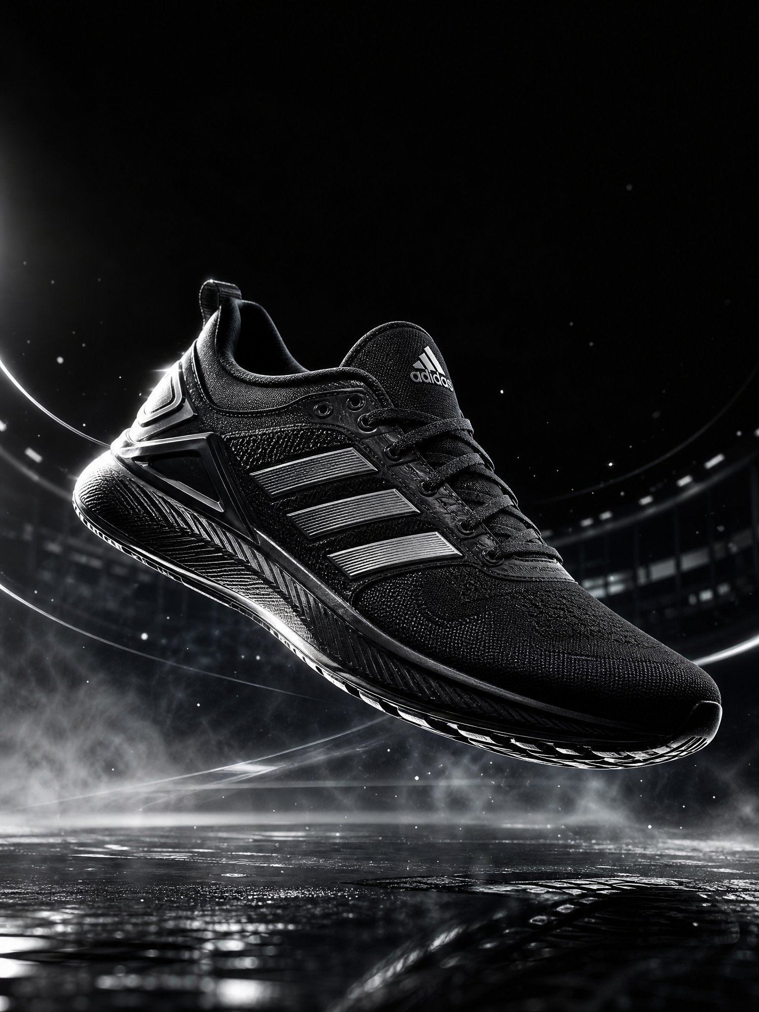 Create a premium cinematic Adidas sports advertising image featuring a futuristic black Adidas perfo — AI image prompt — GPT Image 2