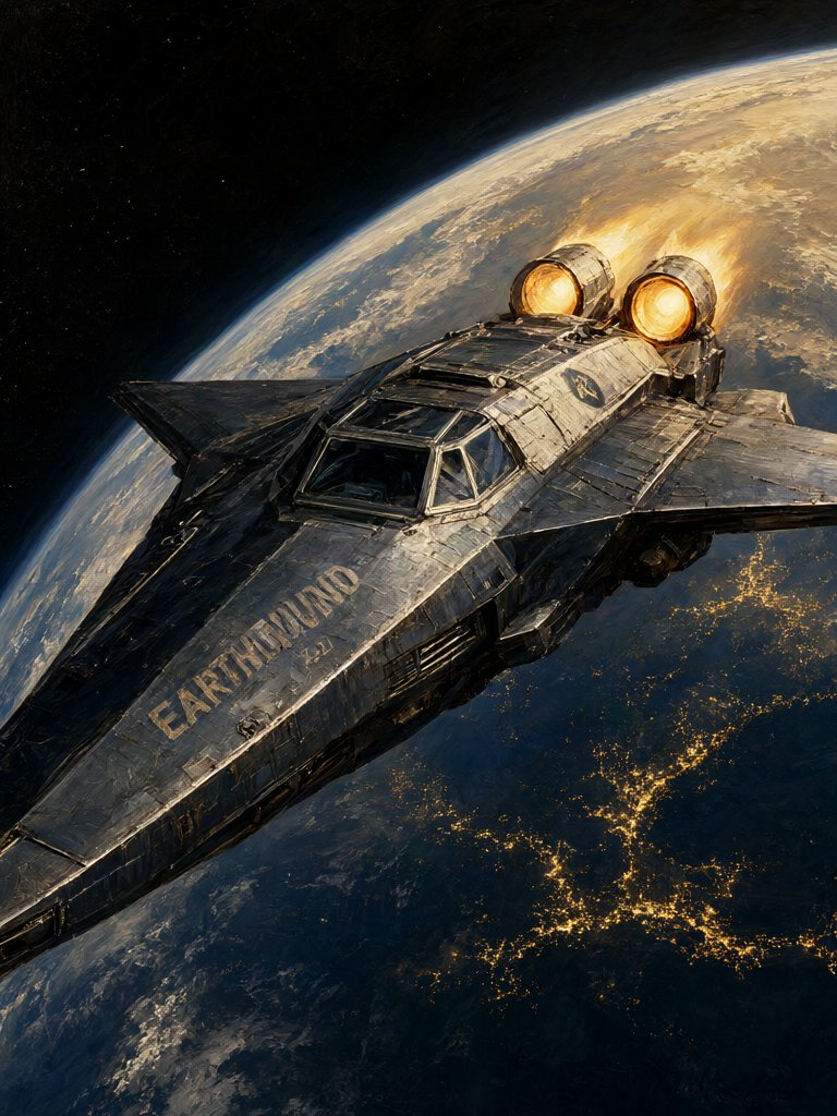 パルプSF宇宙船の地球周回 — AI image prompt — GPT Image 2.5 — Oil Painting, Sci-Fi, Space - 2