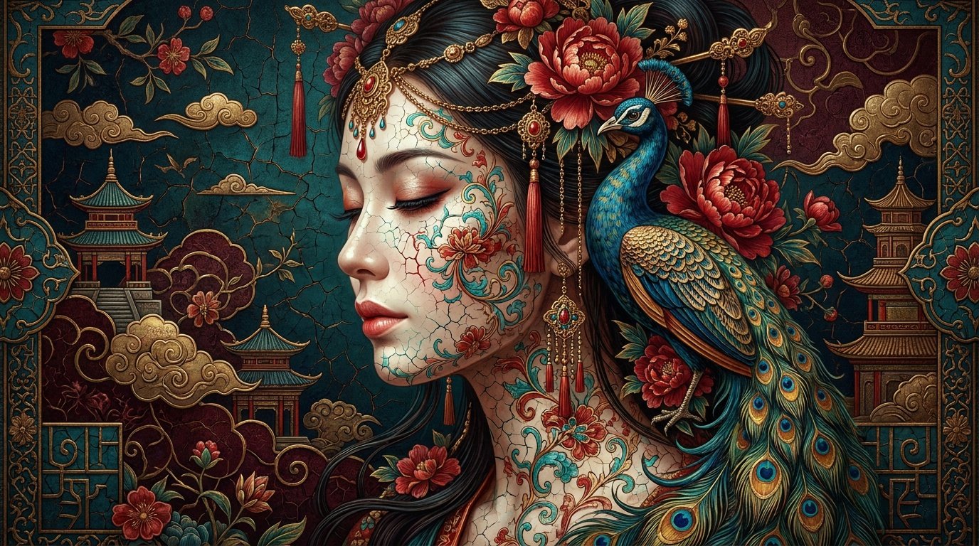 Create a luxurious fantasy portrait of an elegant adult woman in graceful side profile, eyes closed  — AI image prompt — Nano Banana Pro