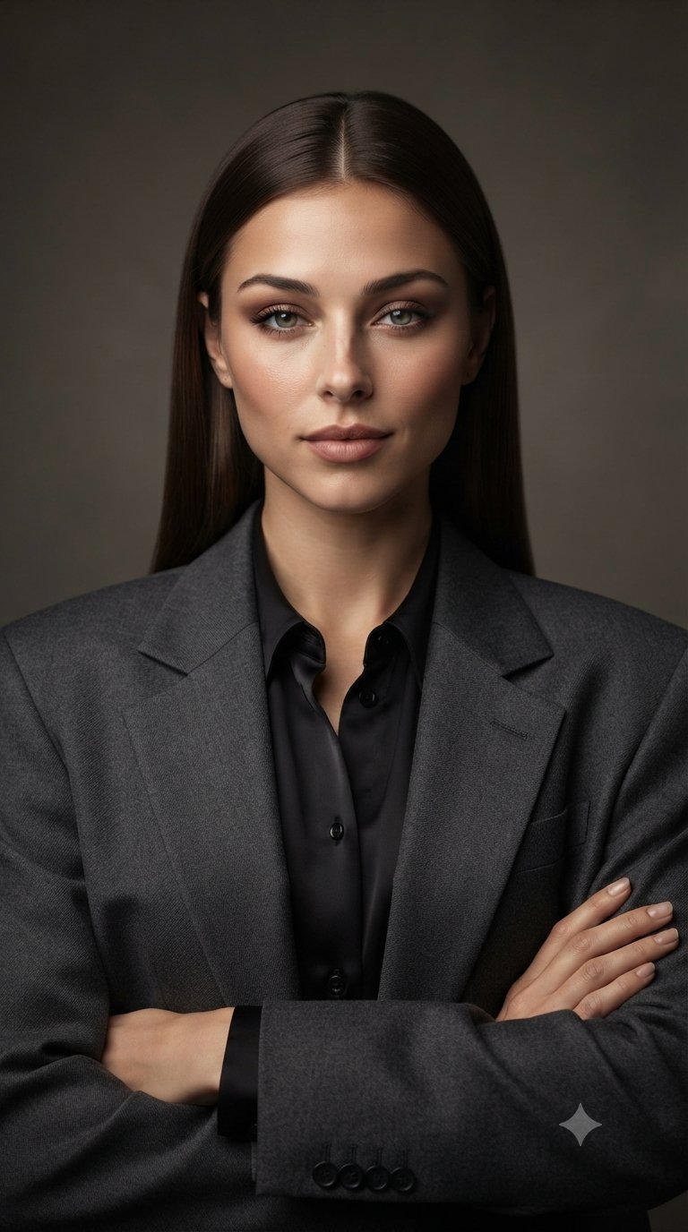 Create an ultra-photorealistic professional corporate fashion portrait of an elegant adult woman, us — AI image prompt — Nano Banana Pro