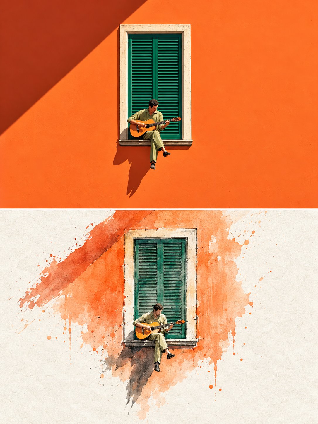 Split-Frame Ink Wash Photo Reconstruction — AI image prompt — GPT Image 2.5 — Surreal, Watercolor, Minimalist - 2
