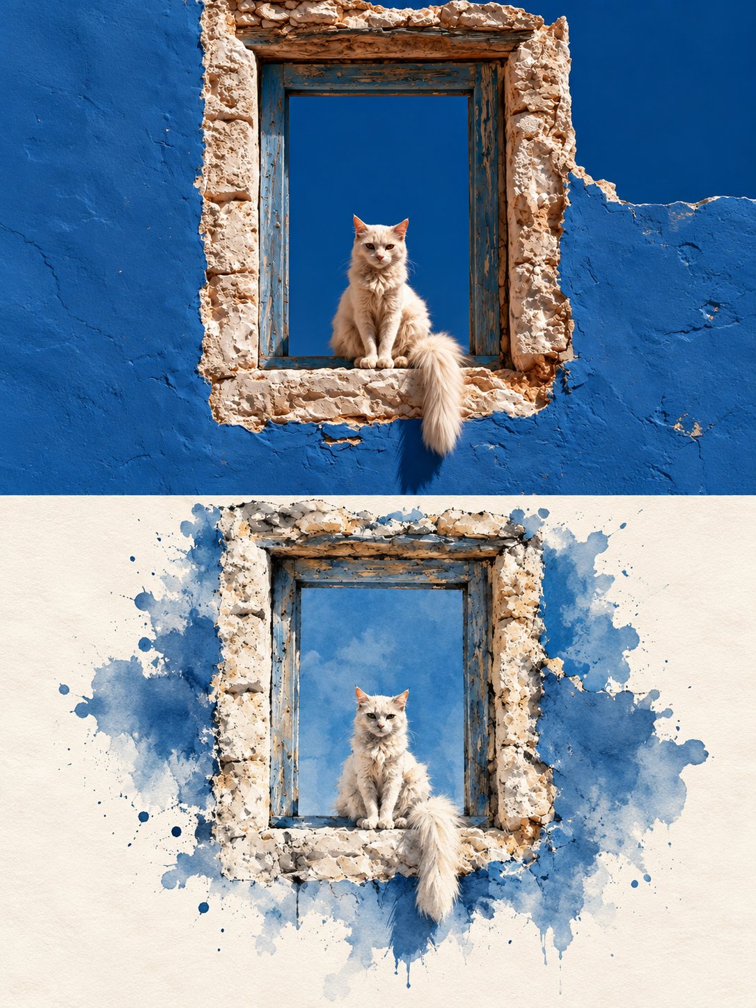 Split-Frame Ink Wash Photo Reconstruction — AI image prompt — GPT Image 2.5 — Surreal, Watercolor, Minimalist - 3