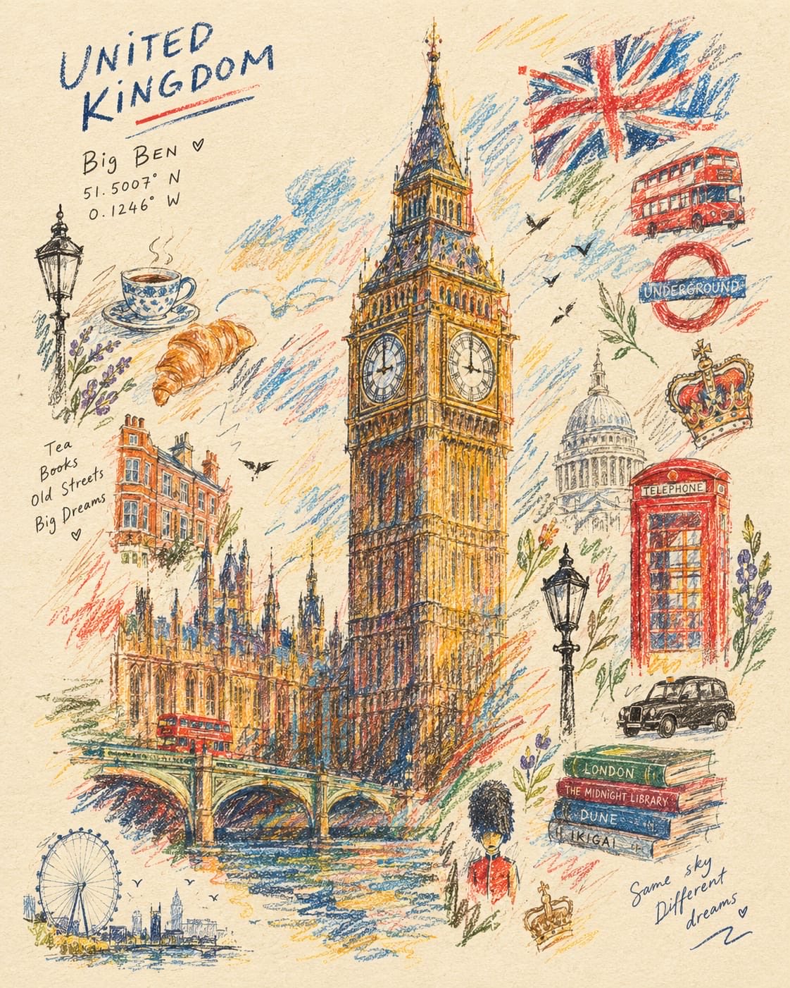 Handcrafted Colored Pencil Travel Poster — AI image prompt — GPT Image 2.5 — Poster, Vintage, Sketch - 4