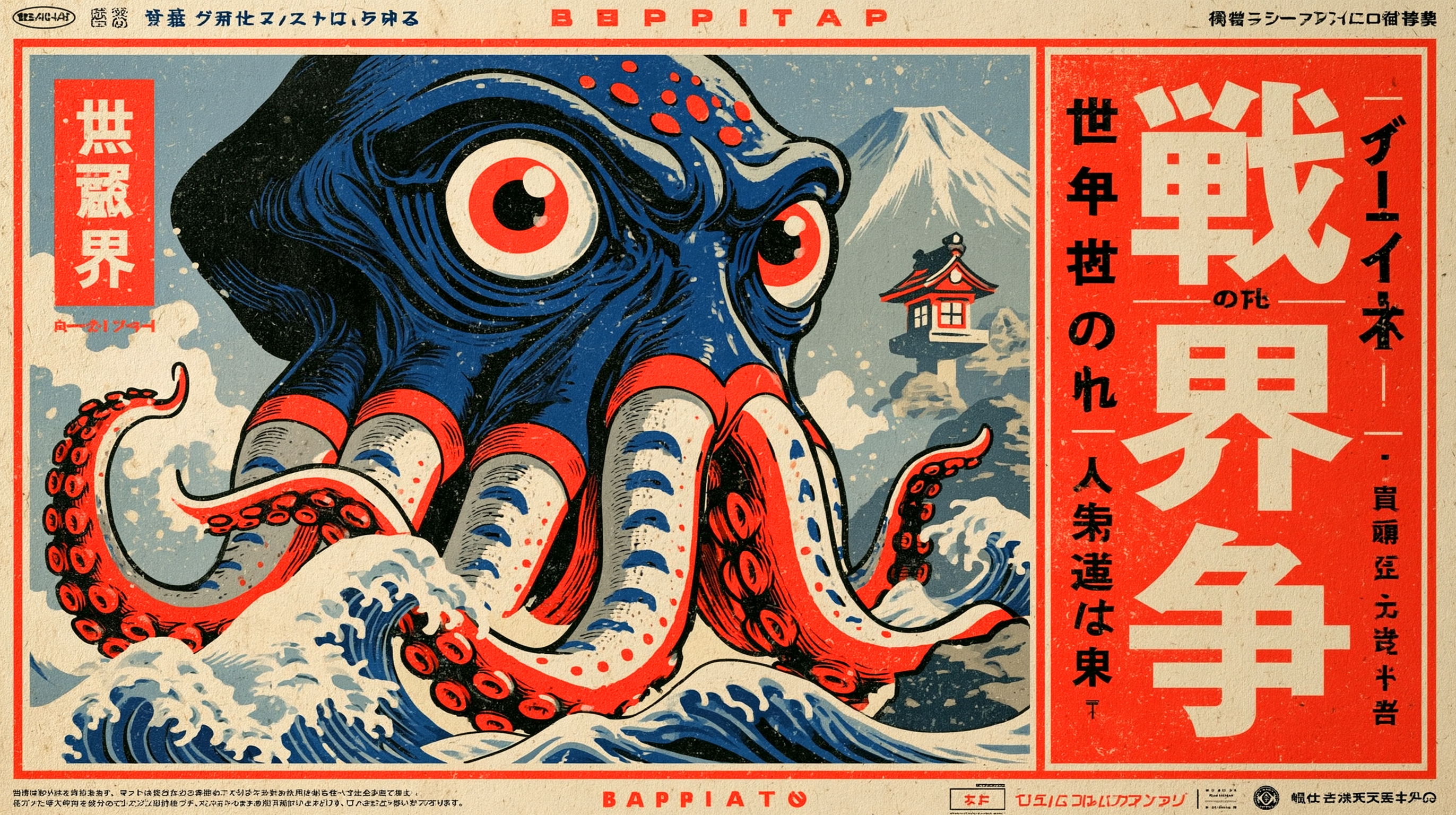 Japanese War of the Worlds movie poster --ar 16:9 --raw --sref 229435892 --sw 100 --s 300 --hd --v 8 — AI image prompt — Nano Banana