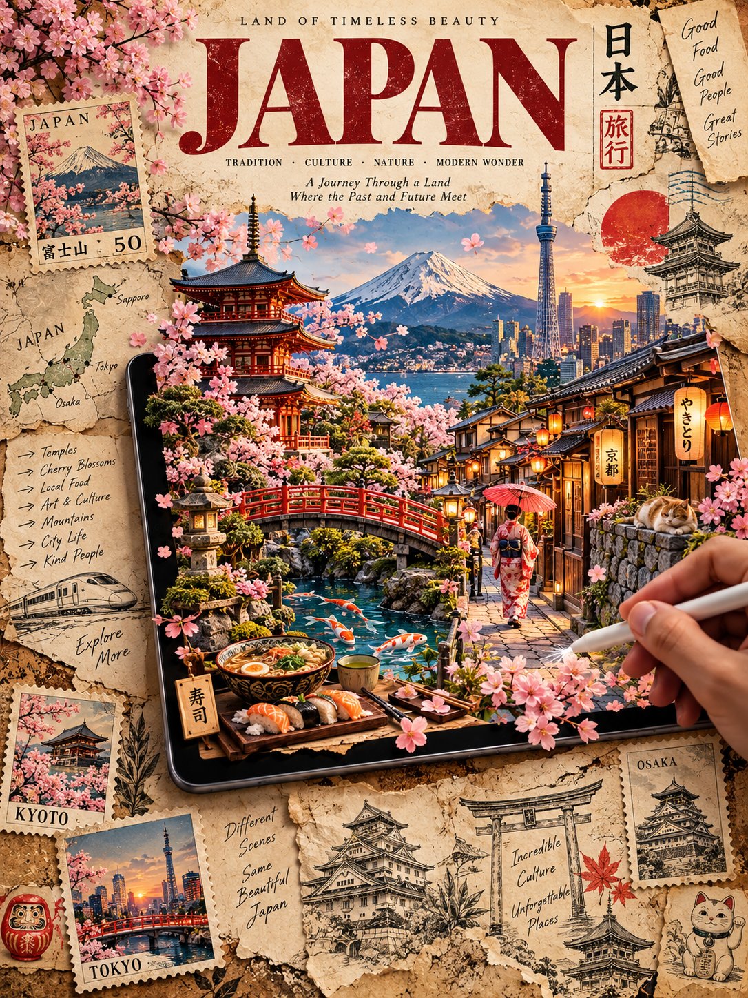 ヴィンテージ旅行ポスター ペーパークラフトジオラマ — AI image prompt — GPT Image 2.5 — Poster, Digital Art, Vintage - 3