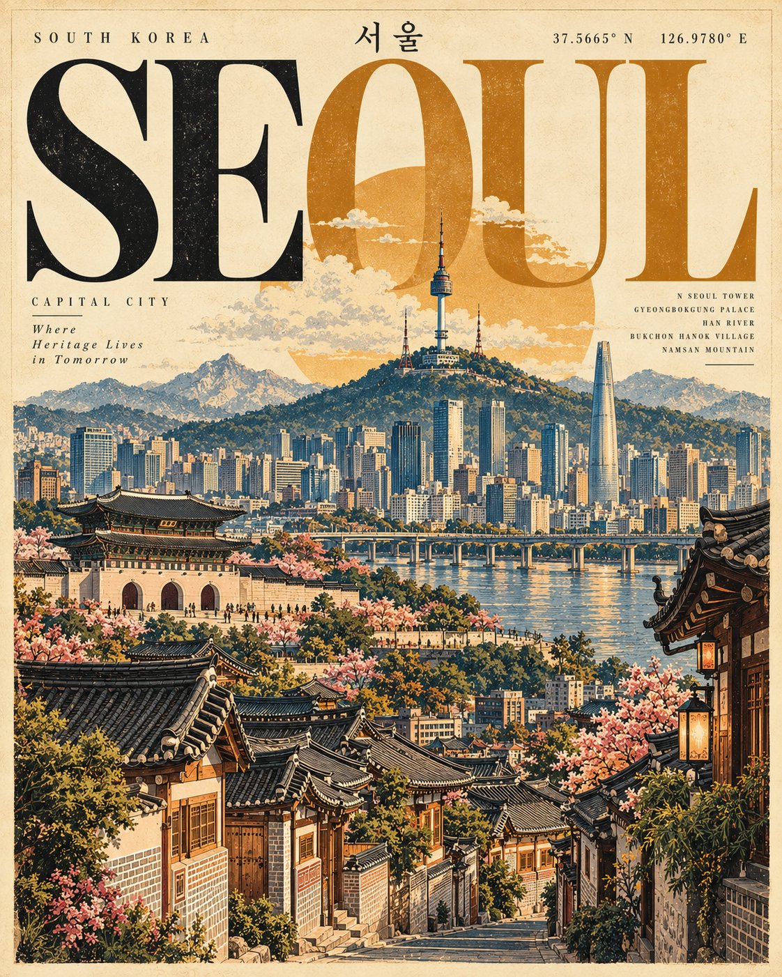 빈티지 에디토리얼 여행 포스터 템플릿 — AI image prompt — GPT Image 2.5 — Poster, Vintage, Cityscape - 2