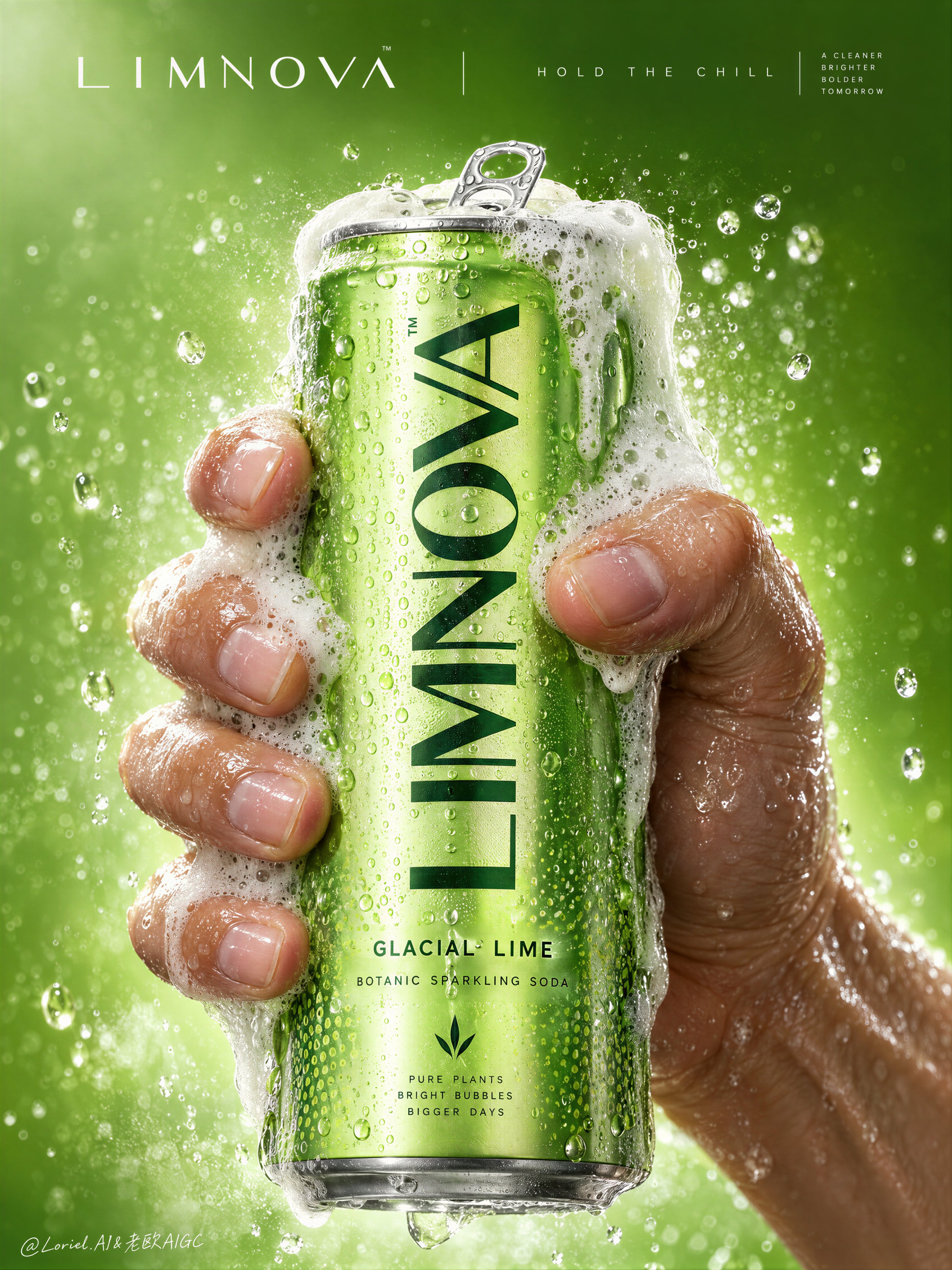 LIMNOVA 라임 소다 광고 포스터 — AI image prompt — GPT Image 2.5 — Poster, Product Photography, Advertising