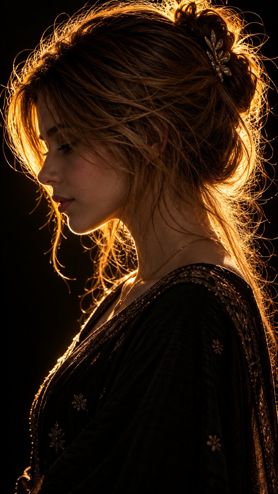 Backlit Side Profile Cinematic Portrait — AI image prompt — GPT Image 2.5 — Cinematic, Portrait, Dark